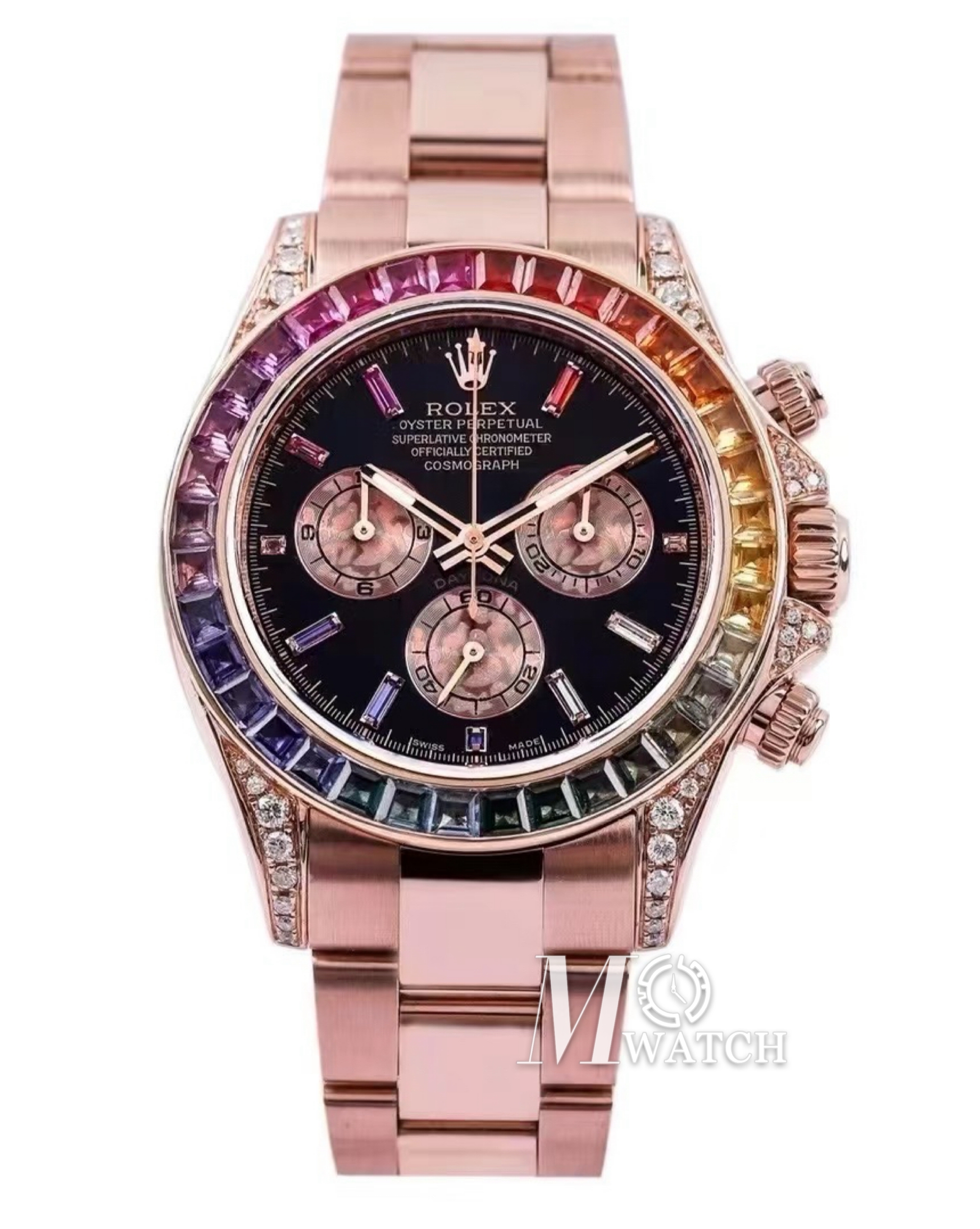 ROLEX - SUPER CLONE Daytona 116595 Rainbow 40mm RG/RG Black/Dia NOOB DD4130