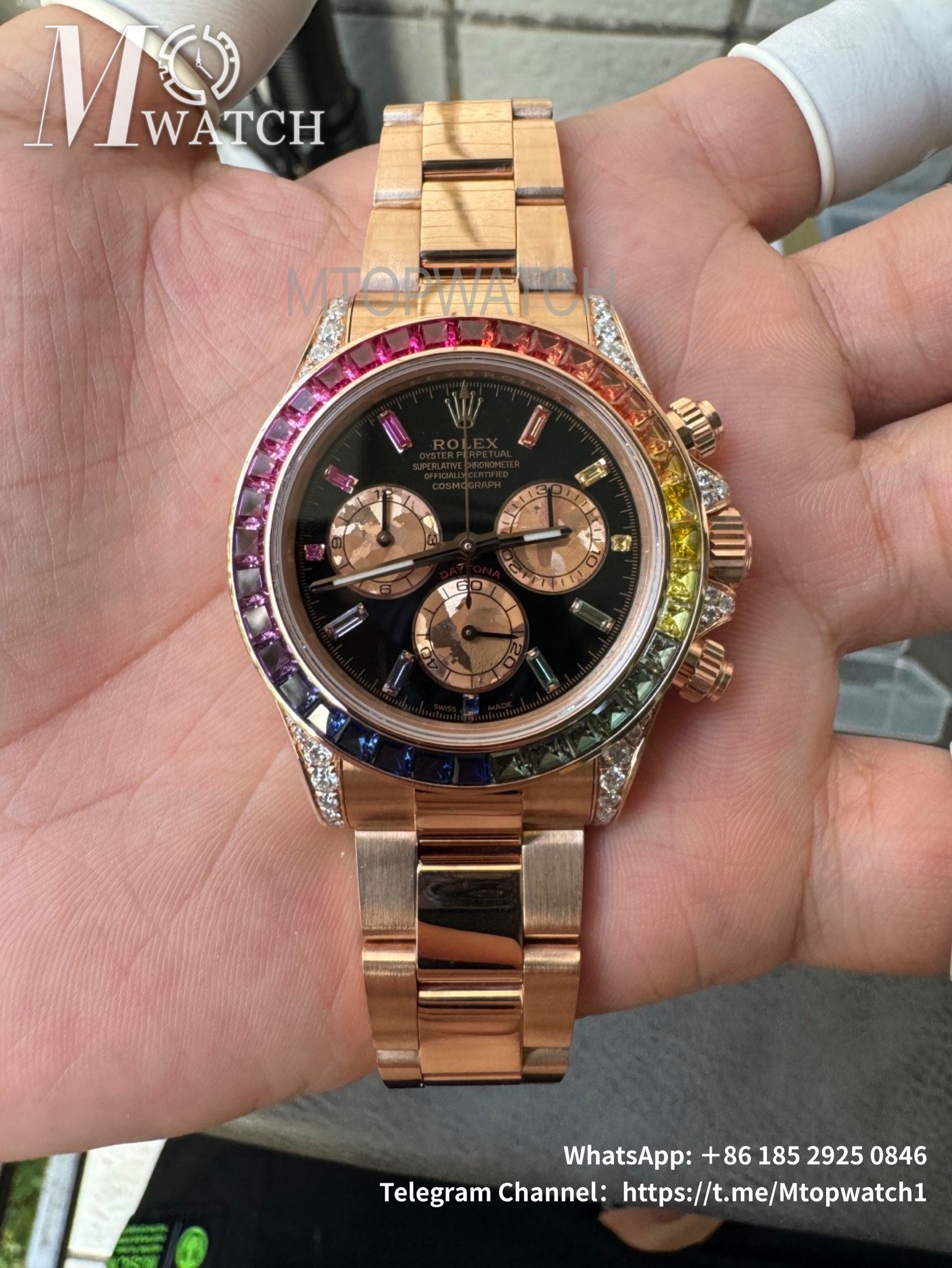 ROLEX - SUPER CLONE Daytona 116595 Rainbow 40mm RG/RG Black/Dia NOOB DD4130