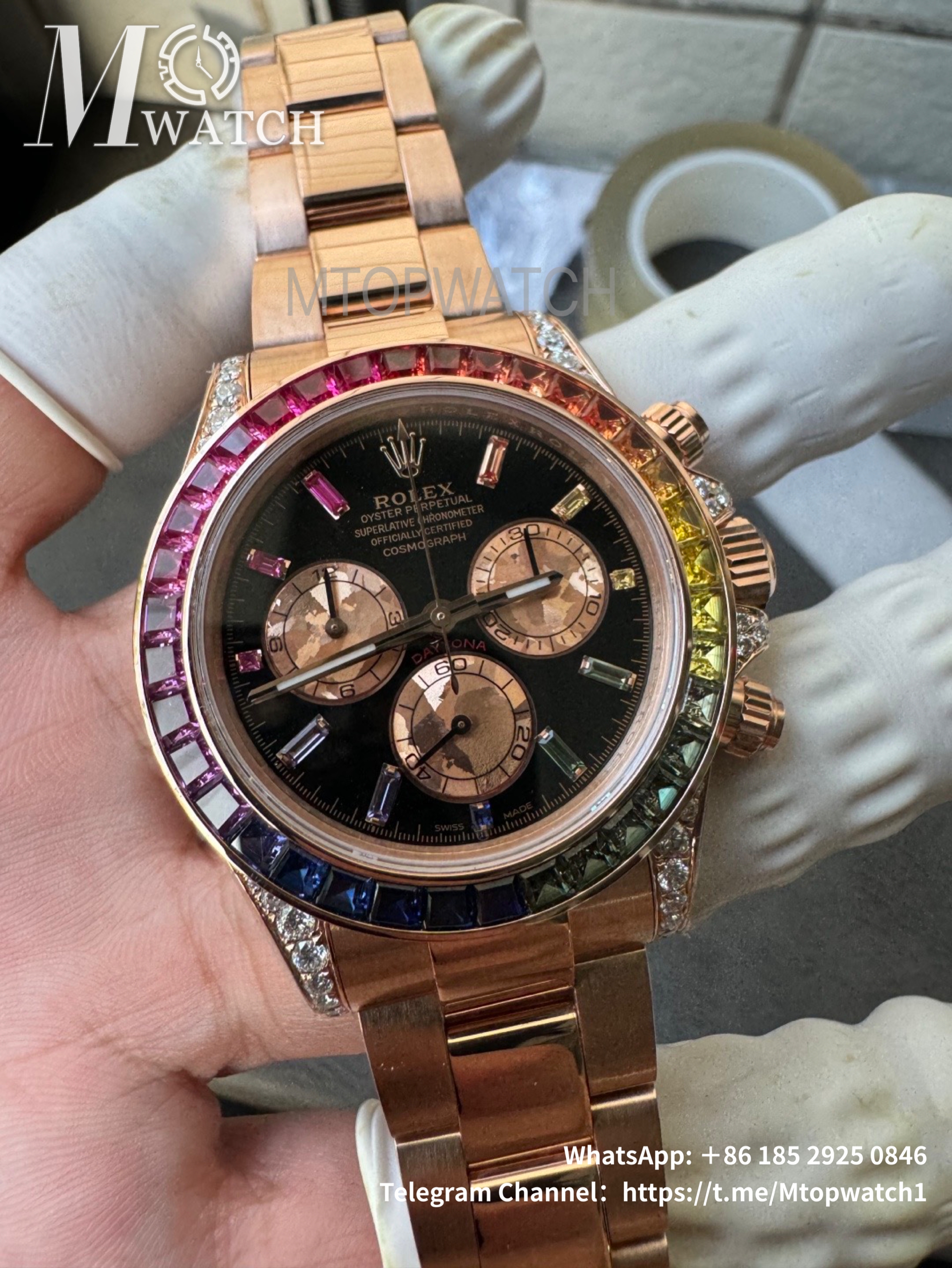 ROLEX - SUPER CLONE Daytona 116595 Rainbow 40mm RG/RG Black/Dia NOOB DD4130
