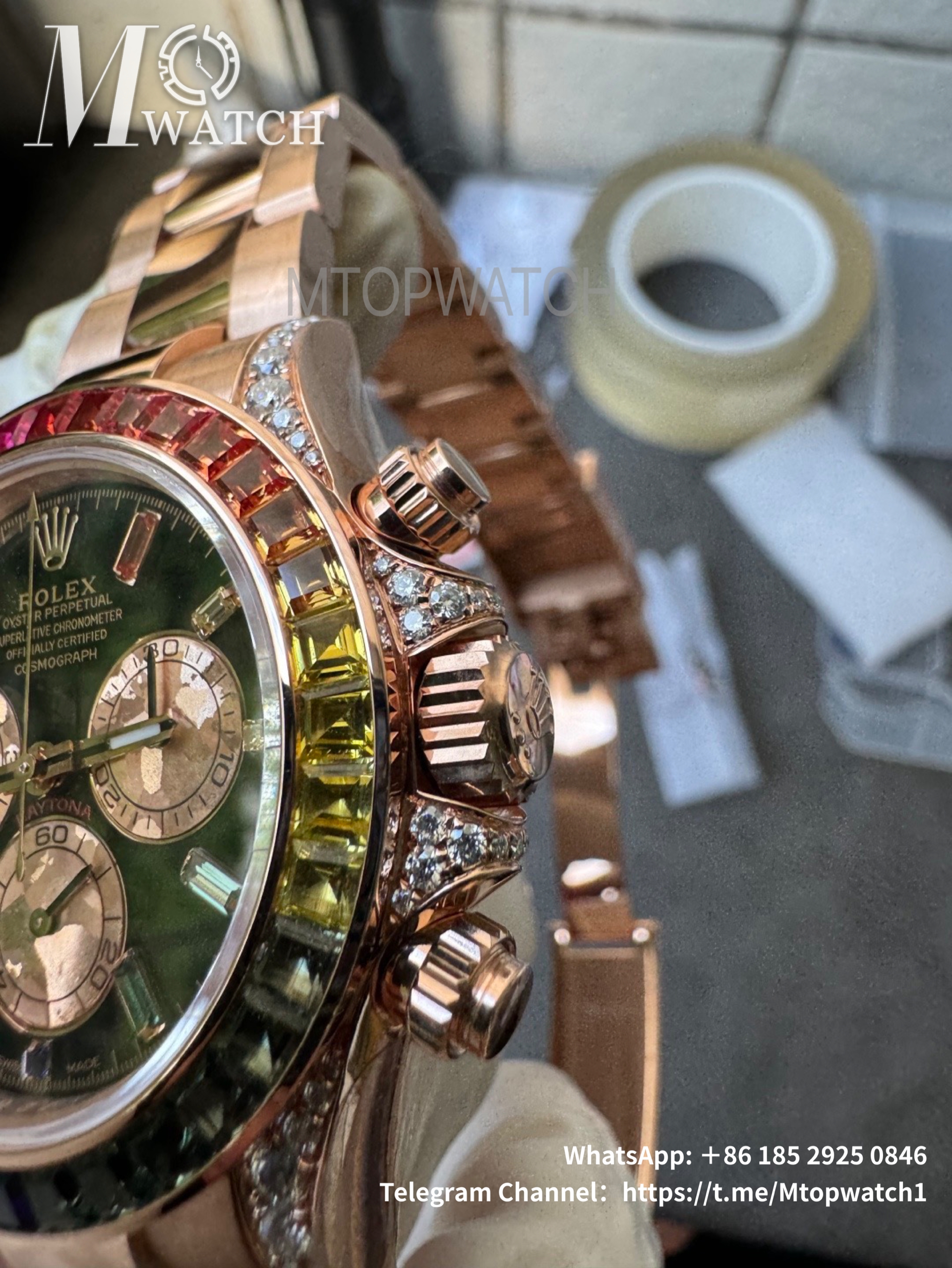 ROLEX - SUPER CLONE Daytona 116595 Rainbow 40mm RG/RG Black/Dia NOOB DD4130