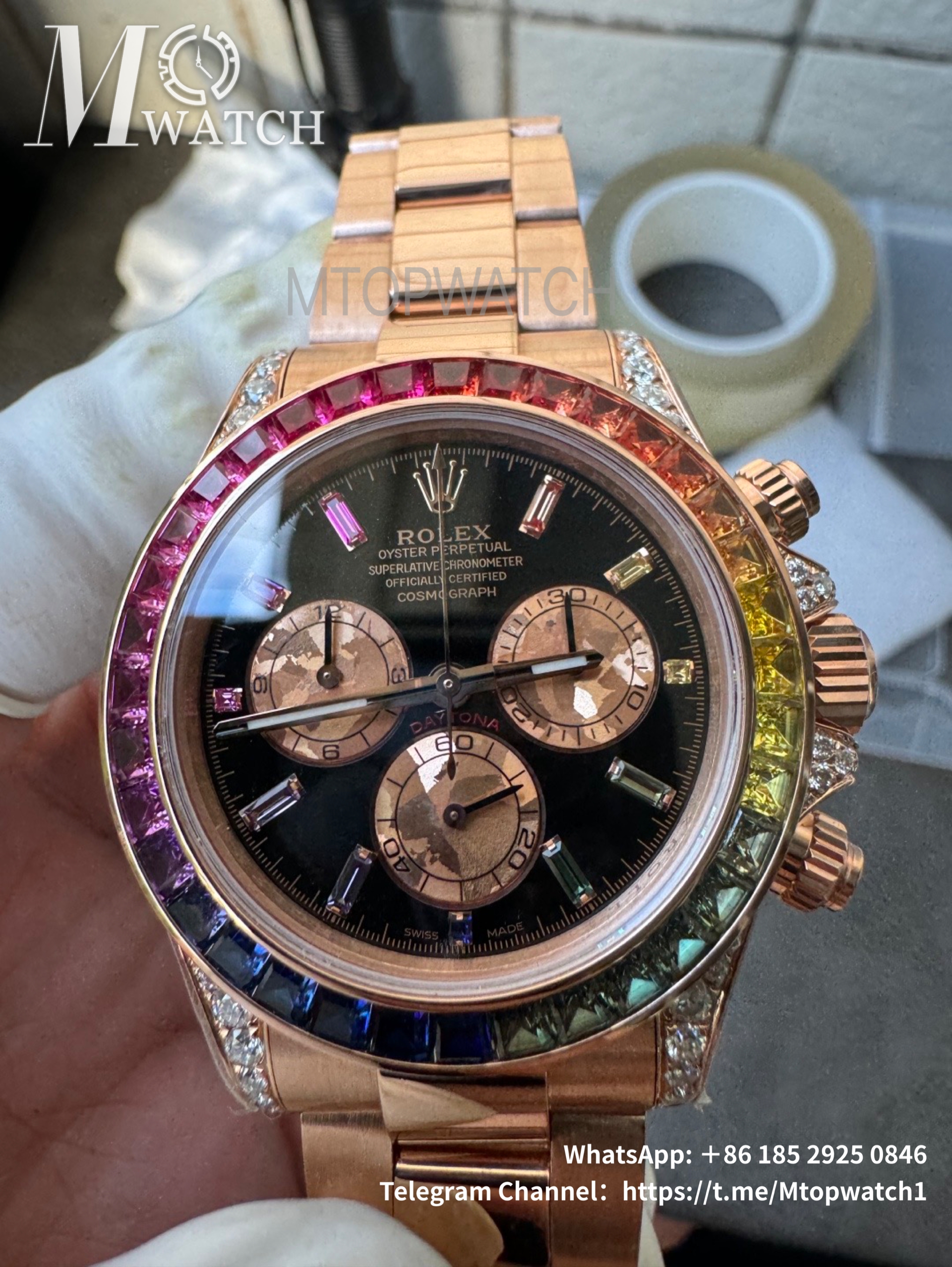ROLEX - SUPER CLONE Daytona 116595 Rainbow 40mm RG/RG Black/Dia NOOB DD4130