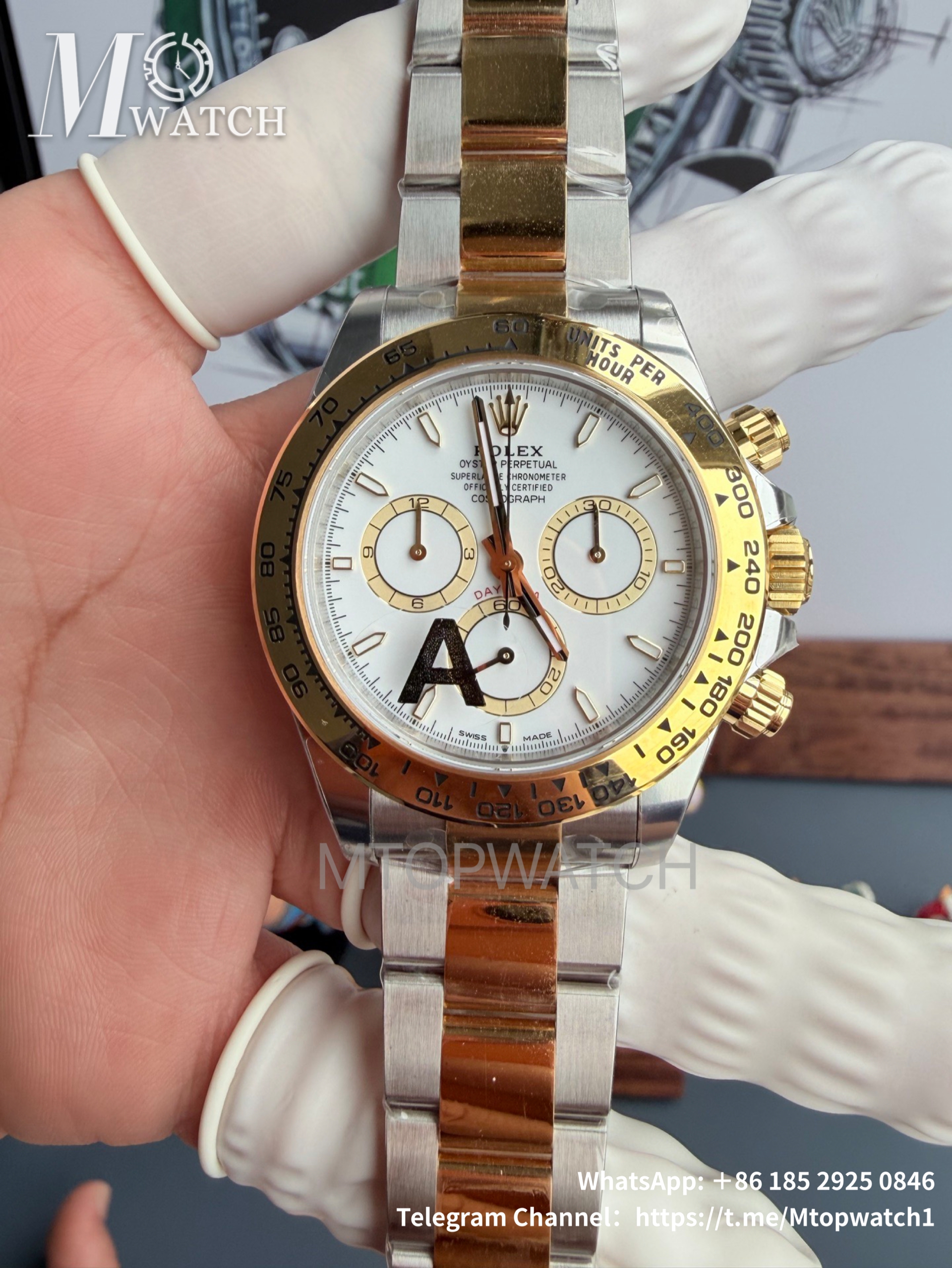 ROLEX - SUPER CLONE Daytona 126503 40mm YG/SS White/Stk VSF DD4131