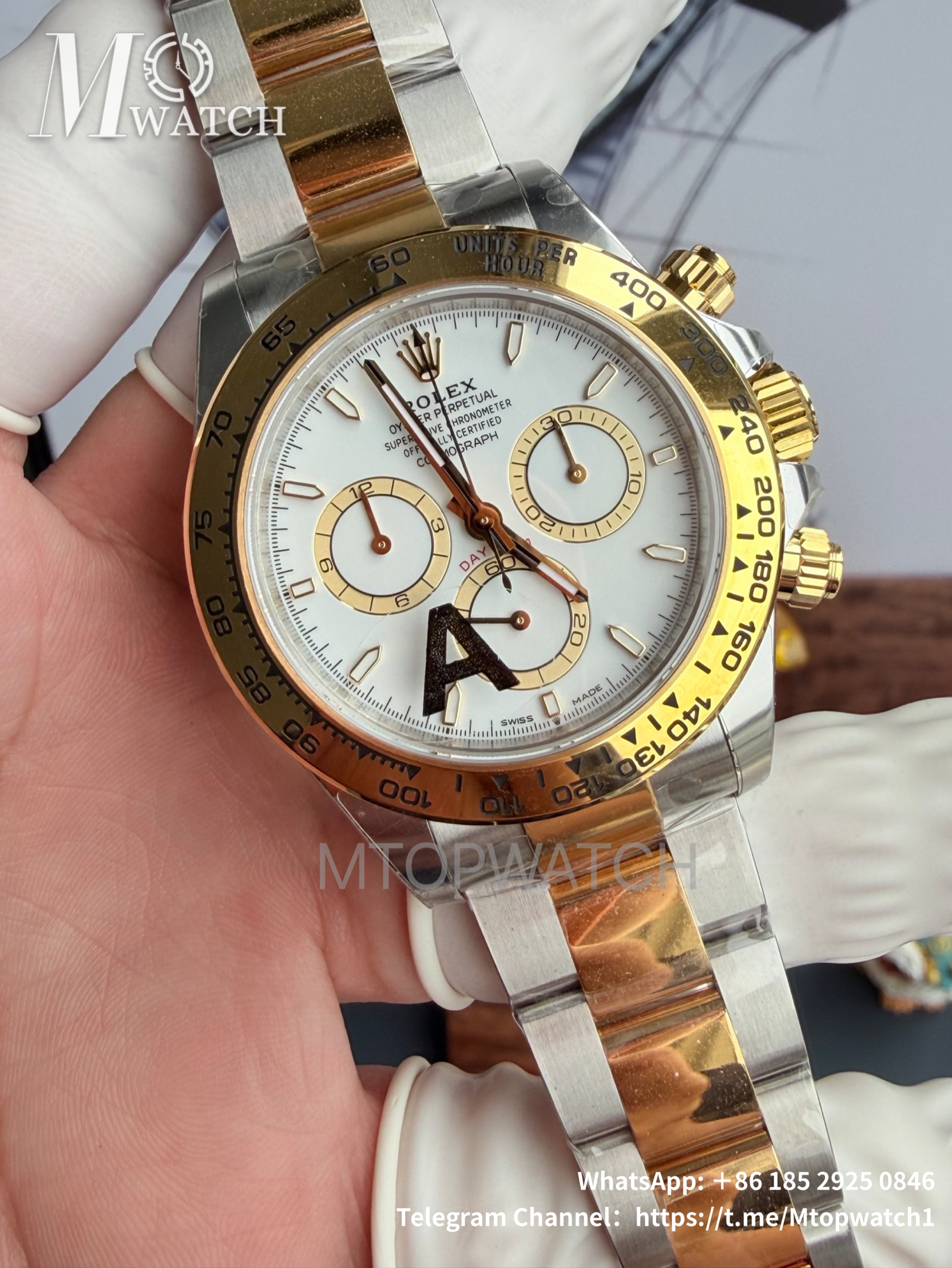 ROLEX - SUPER CLONE Daytona 126503 40mm YG/SS White/Stk VSF DD4131