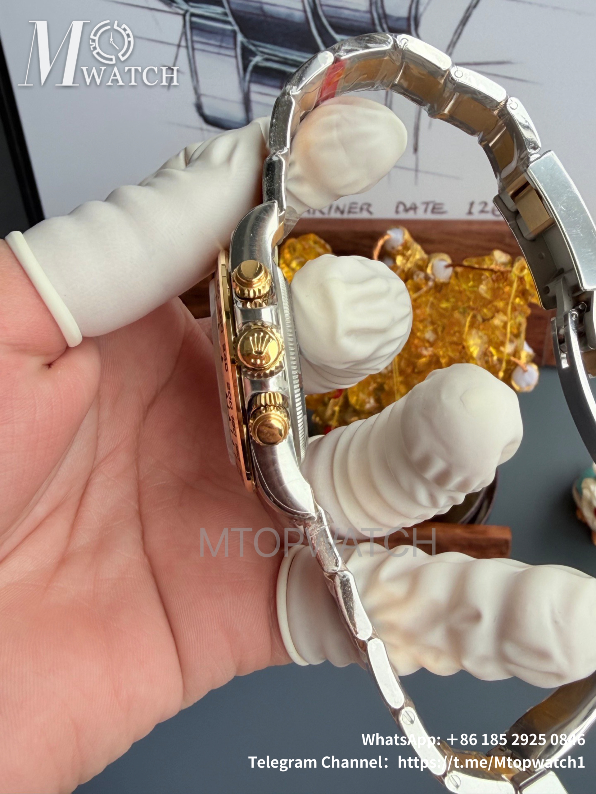 ROLEX - SUPER CLONE Daytona 126503 40mm YG/SS White/Stk VSF DD4131
