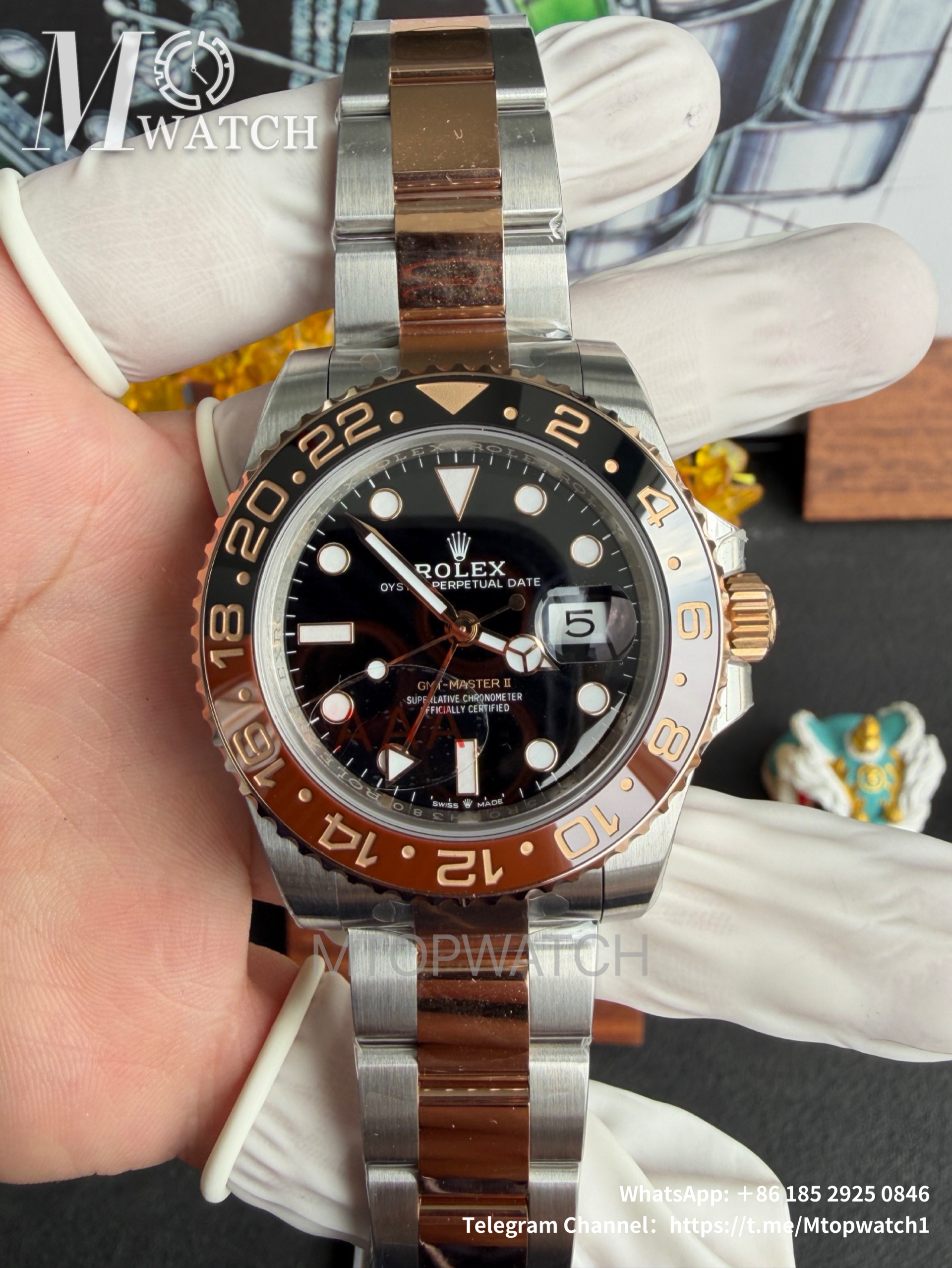 ROLEX - GMT Master II 126711 CHNR Root Beer SS/RG Black Dial VSF DD3285