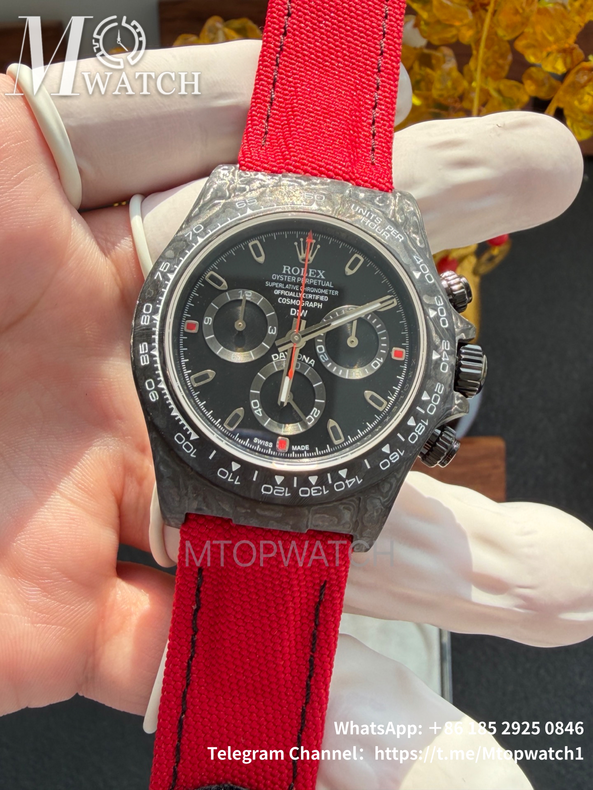 ROLEX - SUPER CLONE Daytona DiW 40mm Black Carbon/NY Red NOOB DD4130