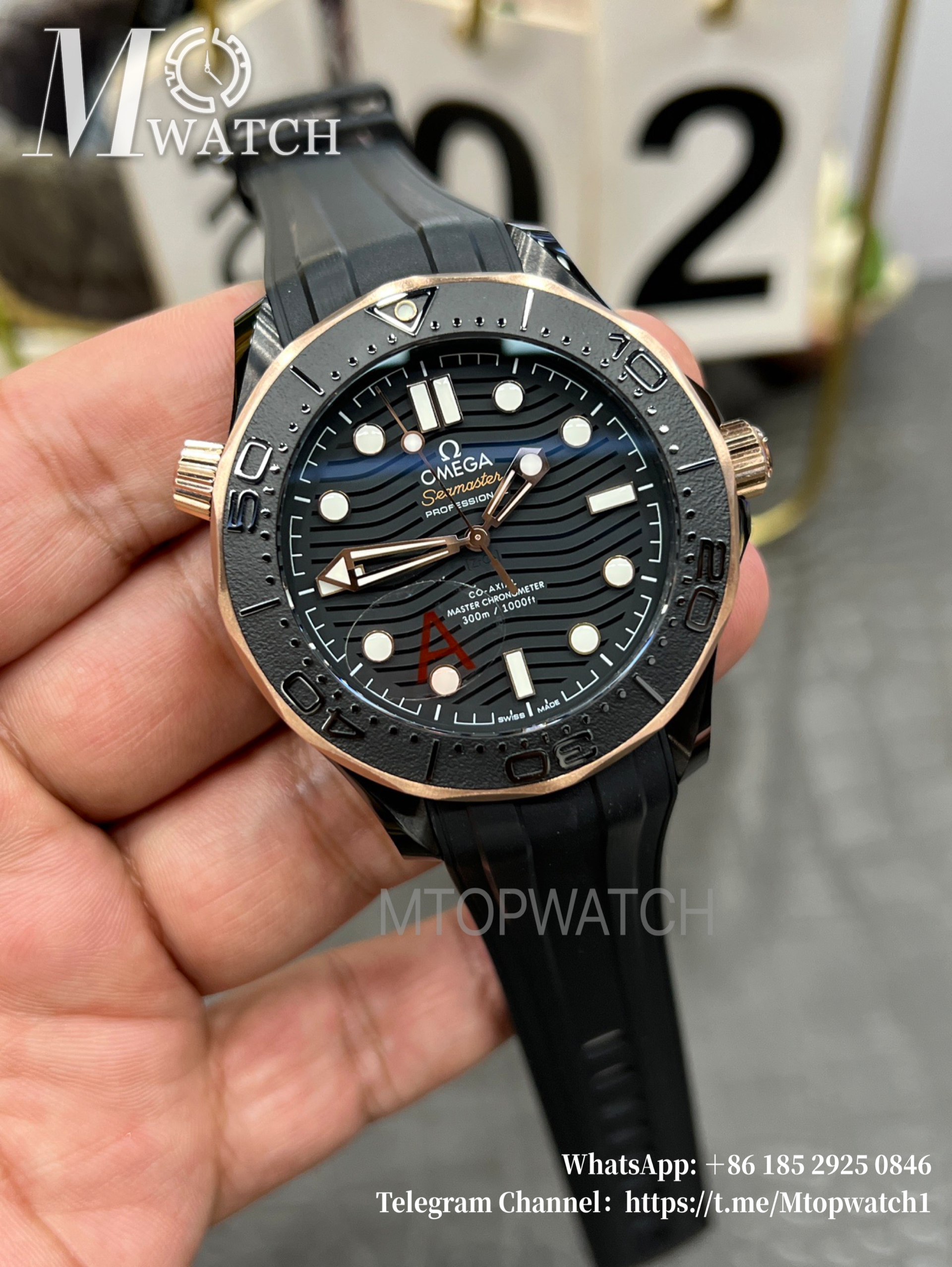 OMEGA - SUPER CLONE Seamaster 300m 43.5mm RG Ceramic/RU Black Dial VSF A8806
