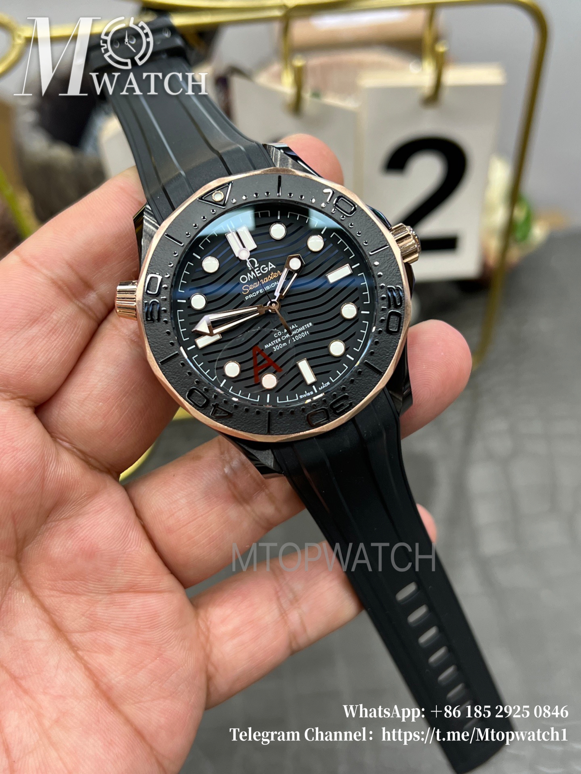 OMEGA - SUPER CLONE Seamaster 300m 43.5mm RG Ceramic/RU Black Dial VSF A8806