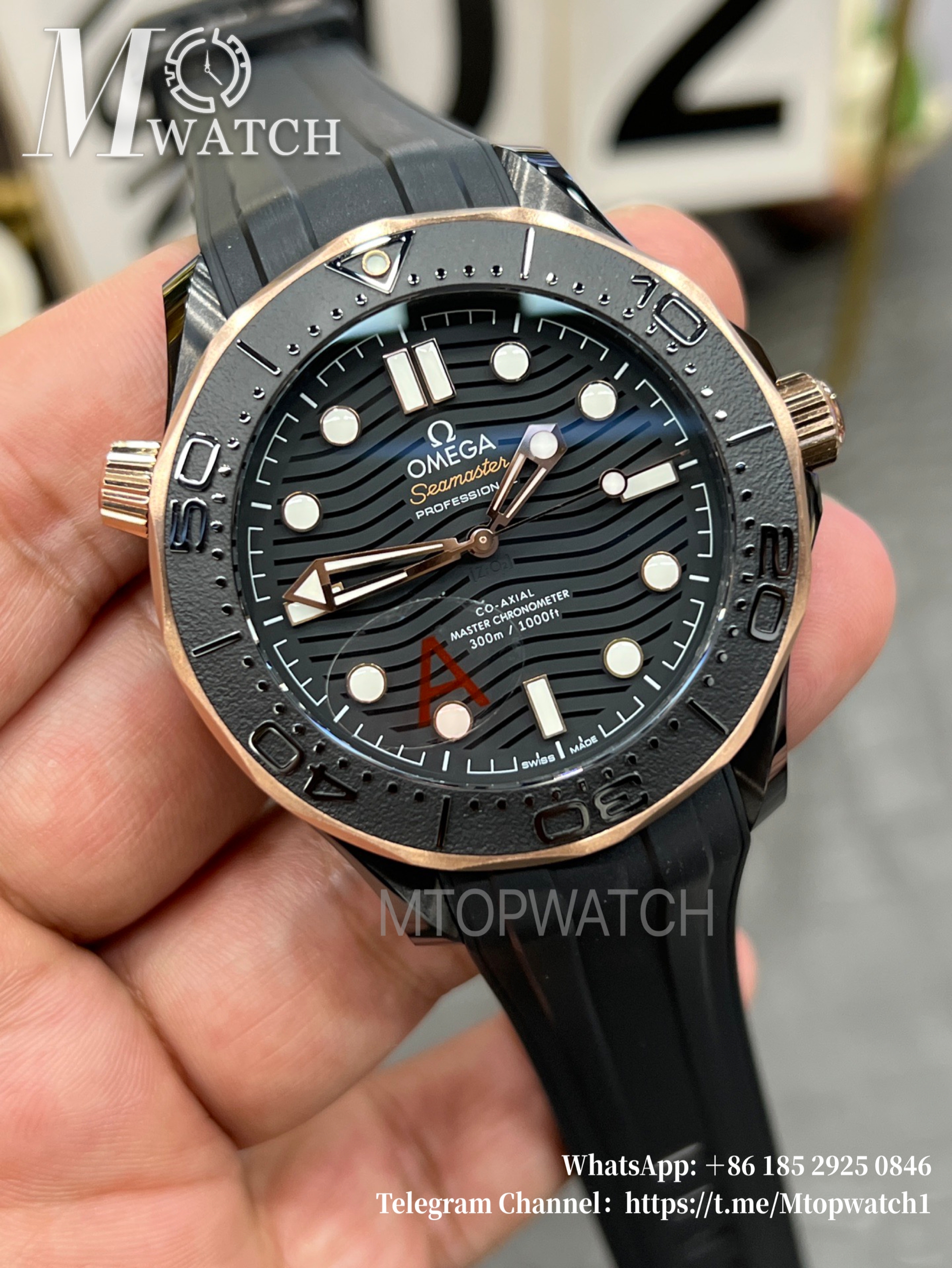 OMEGA - SUPER CLONE Seamaster 300m 43.5mm RG Ceramic/RU Black Dial VSF A8806