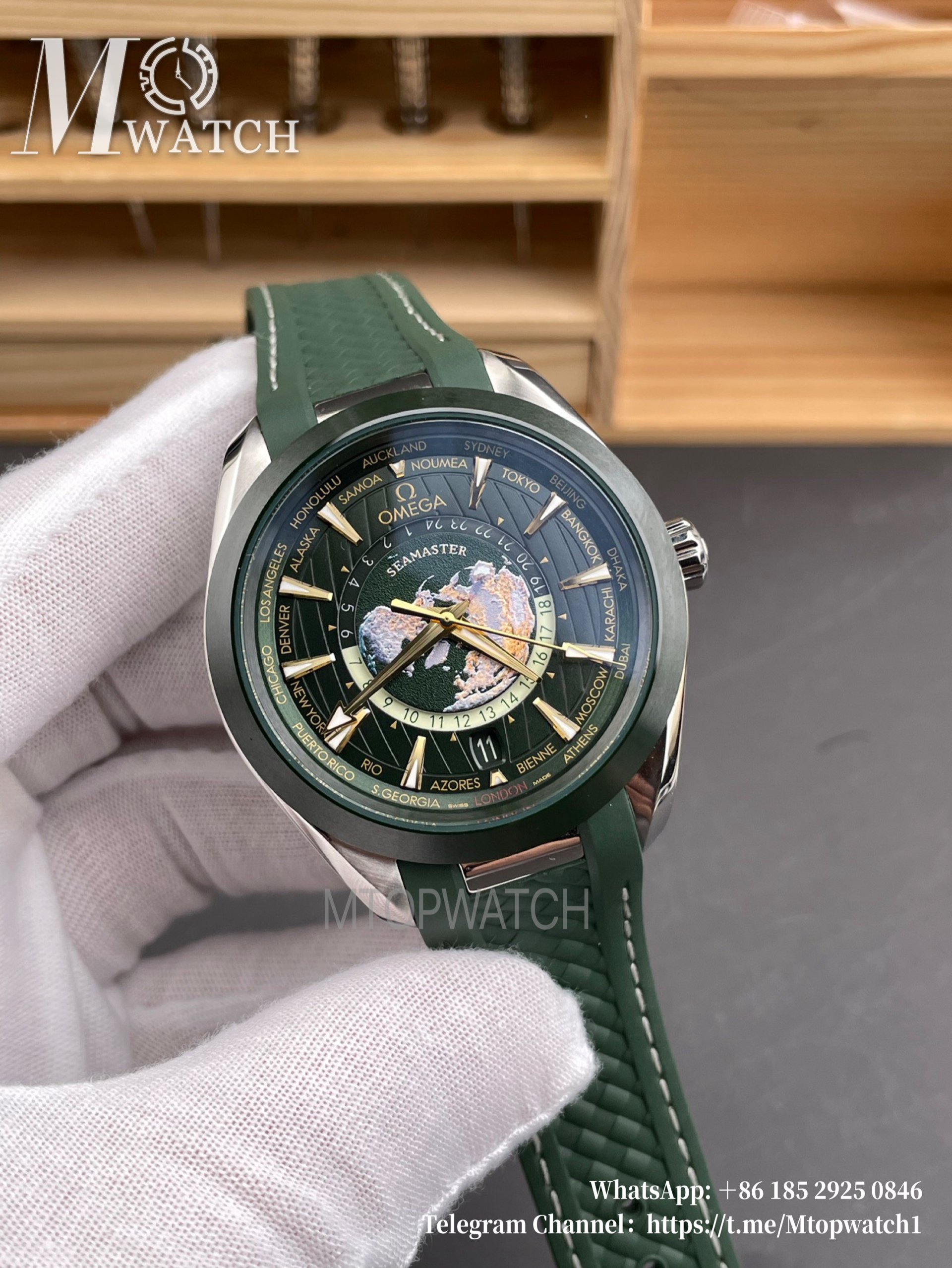 OMEGA - Sea Master Aqua Terra 150M 43mm World Timer SS/RU Green Dial VSF A8938