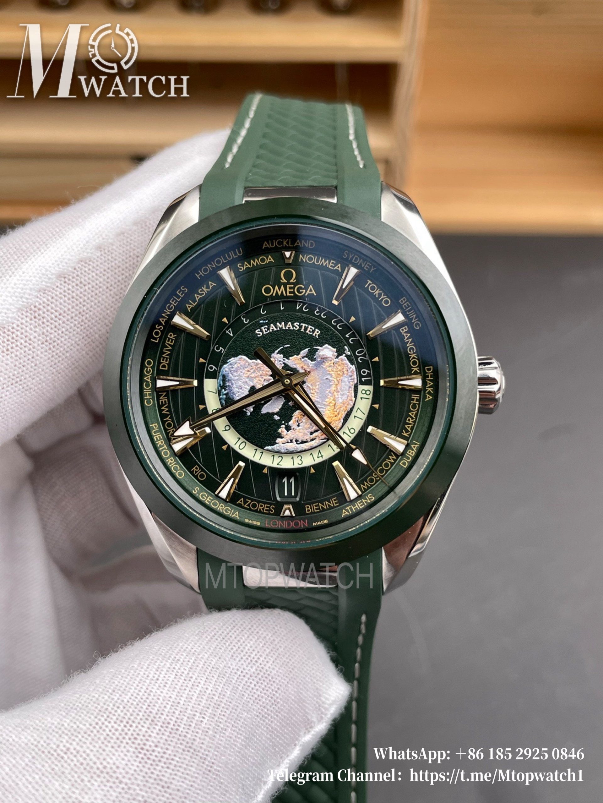 OMEGA - Sea Master Aqua Terra 150M 43mm World Timer SS/RU Green Dial VSF A8938