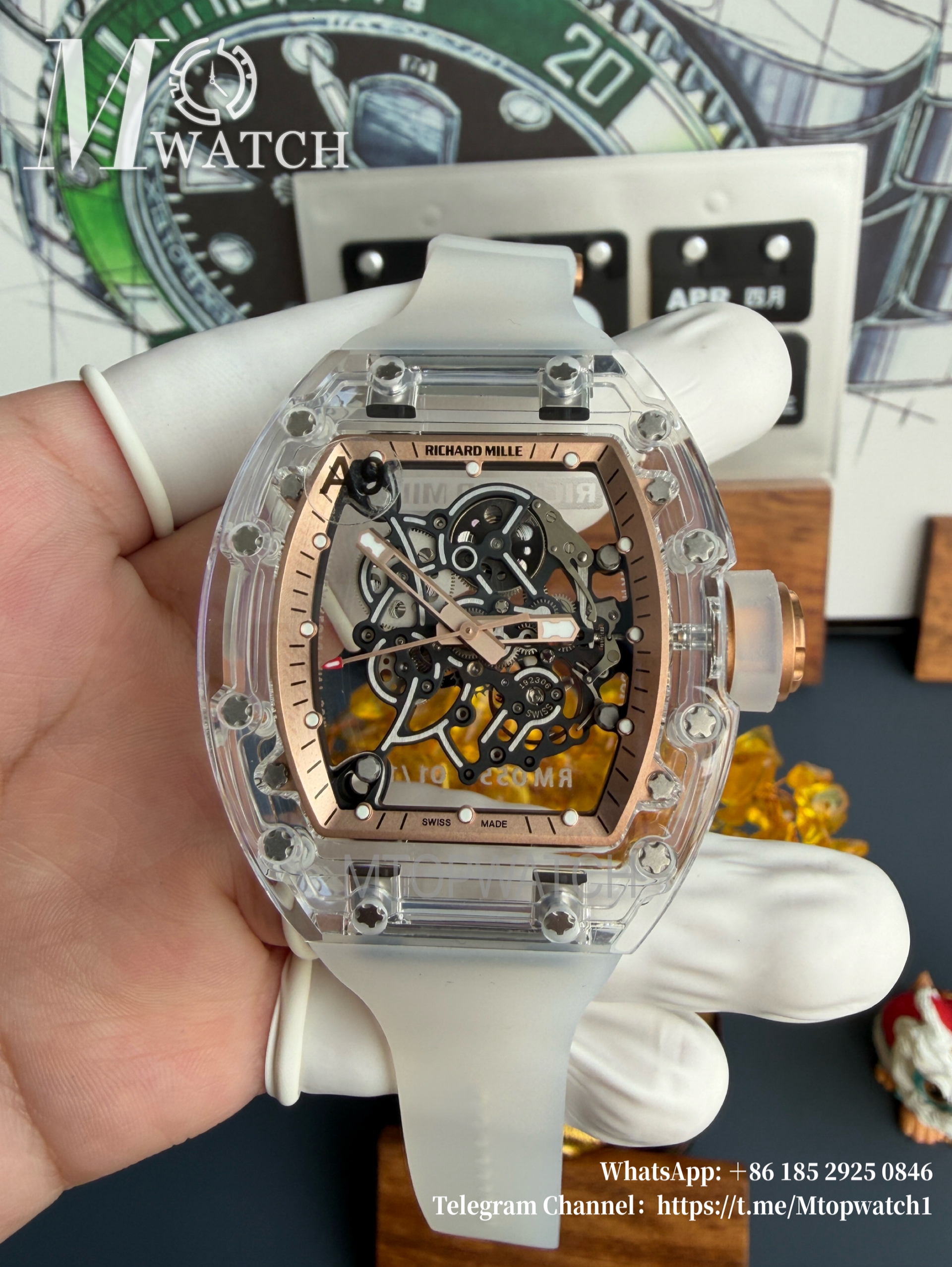 RICHARD MILLE - VAUCHER SUPER CLONE RM055 Crystal Sapphire Rose Gold Inner Bevel