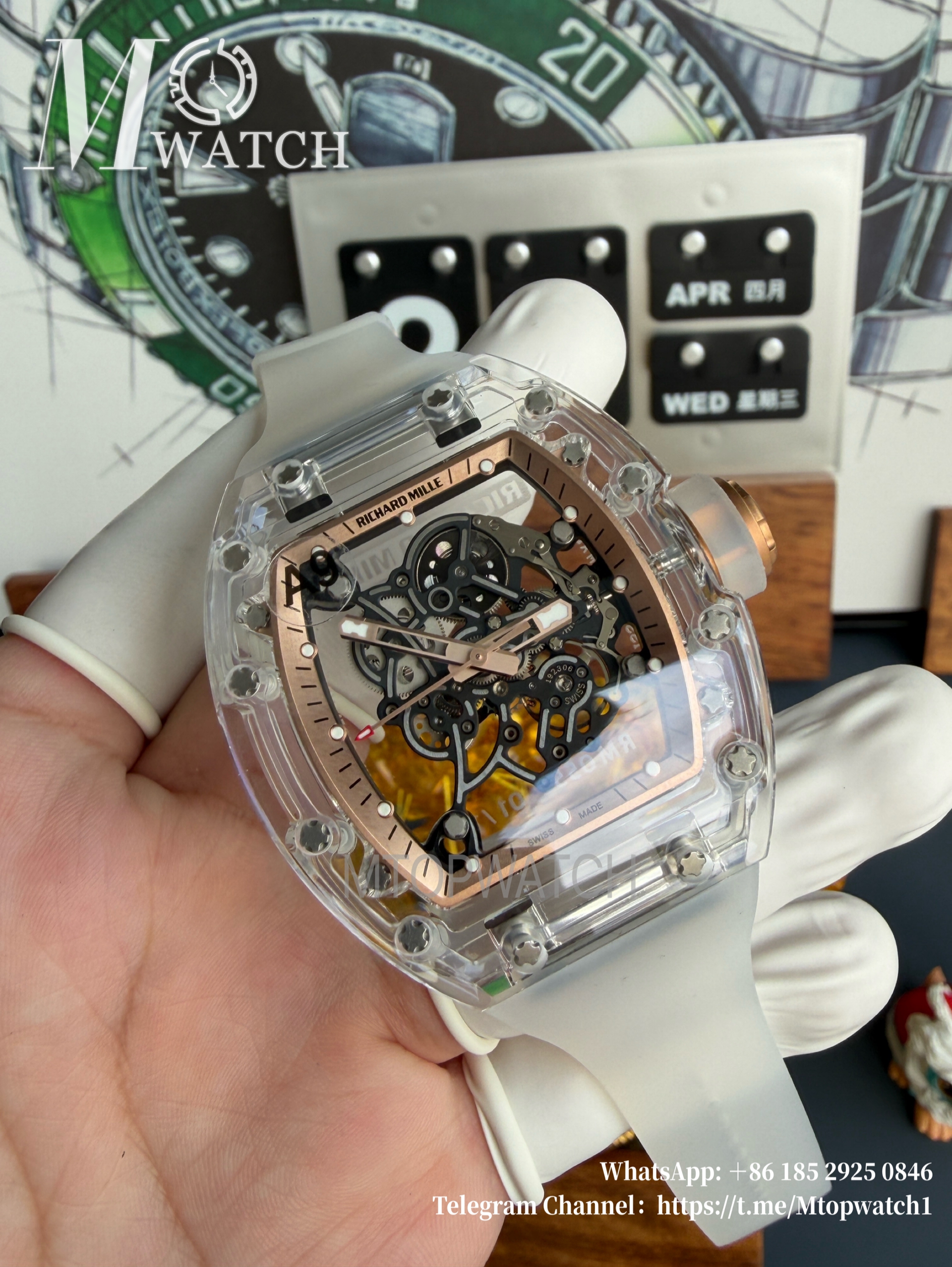 RICHARD MILLE - VAUCHER SUPER CLONE RM055 Crystal Sapphire Rose Gold Inner Bevel