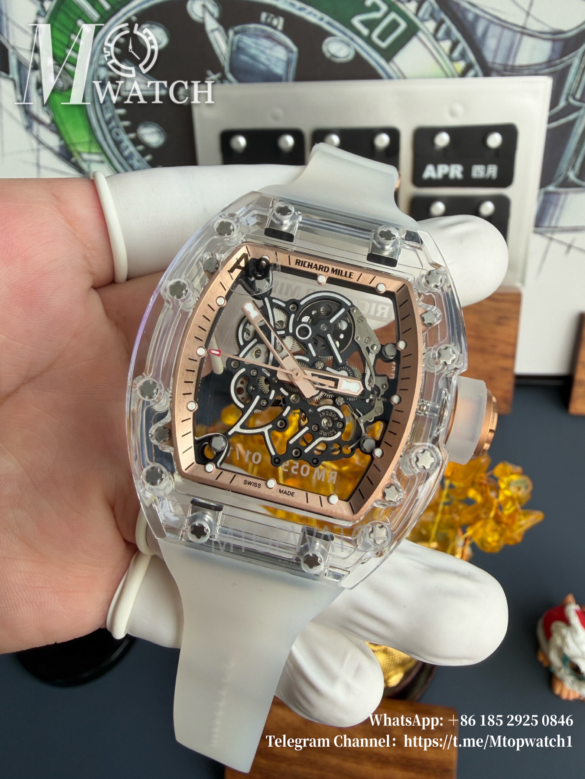 RICHARD MILLE - VAUCHER SUPER CLONE RM055 Crystal Sapphire Rose Gold Inner Bevel