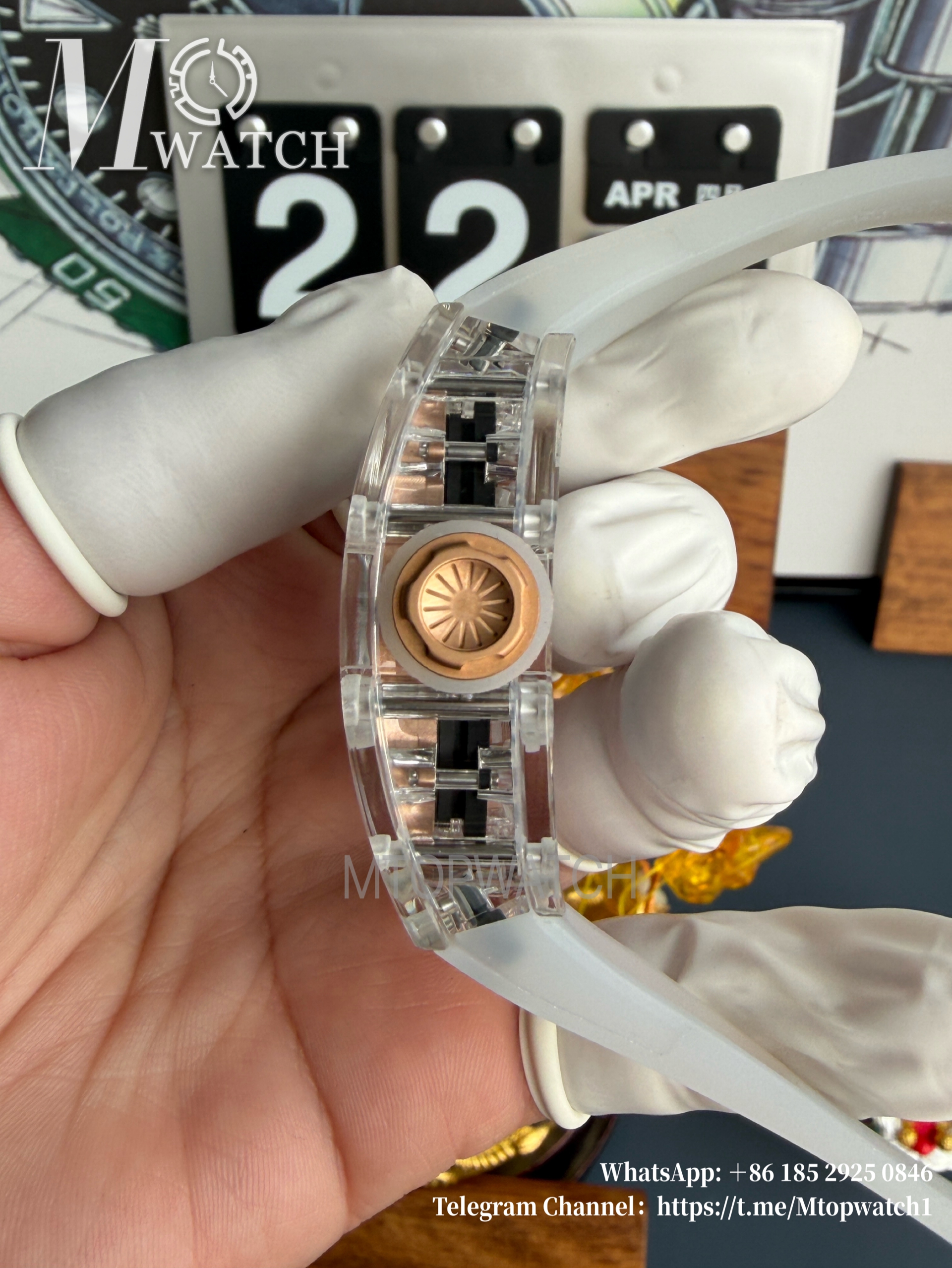 RICHARD MILLE - VAUCHER SUPER CLONE RM055 Crystal Sapphire Rose Gold Inner Bevel