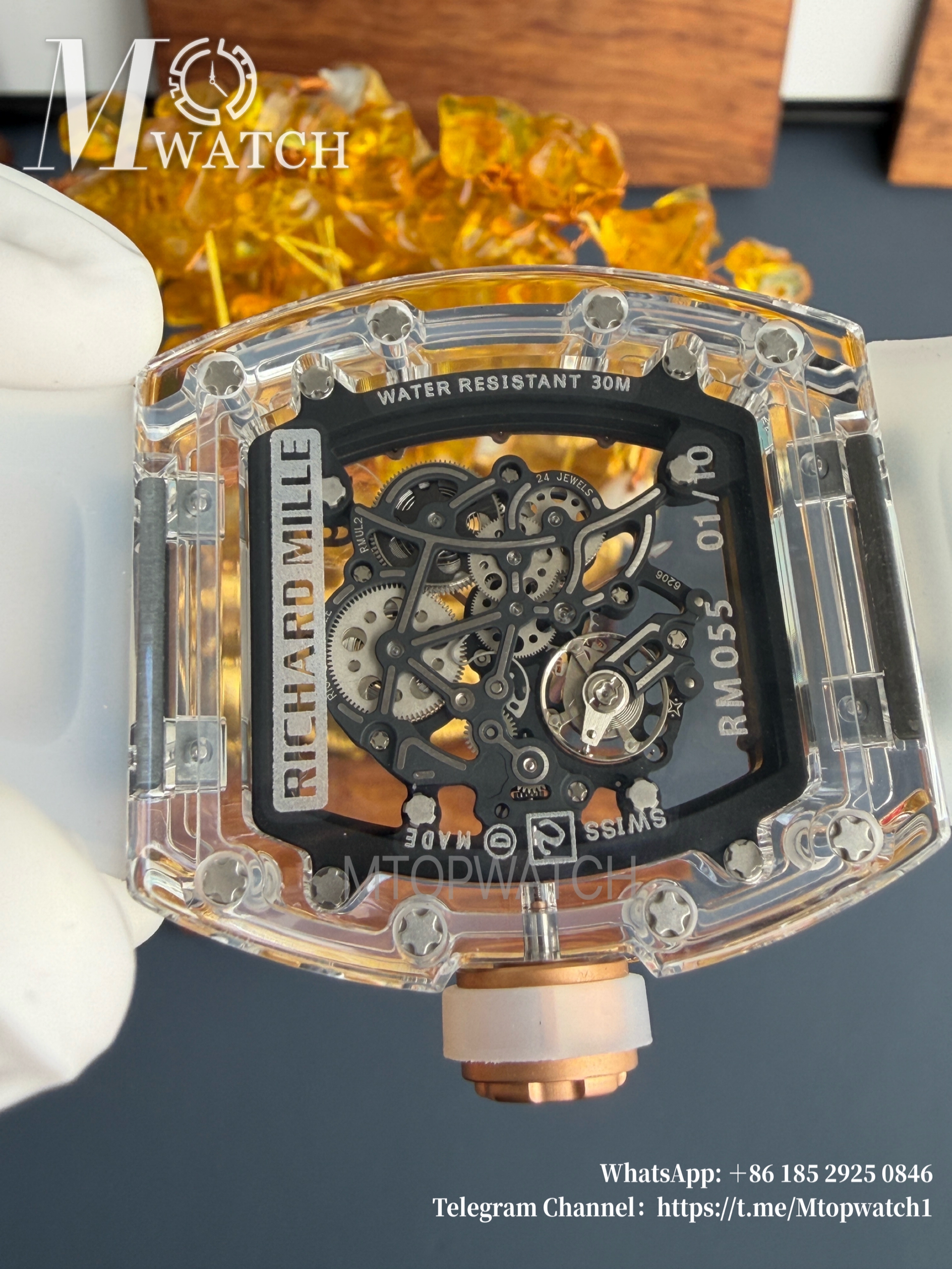 RICHARD MILLE - VAUCHER SUPER CLONE RM055 Crystal Sapphire Rose Gold Inner Bevel