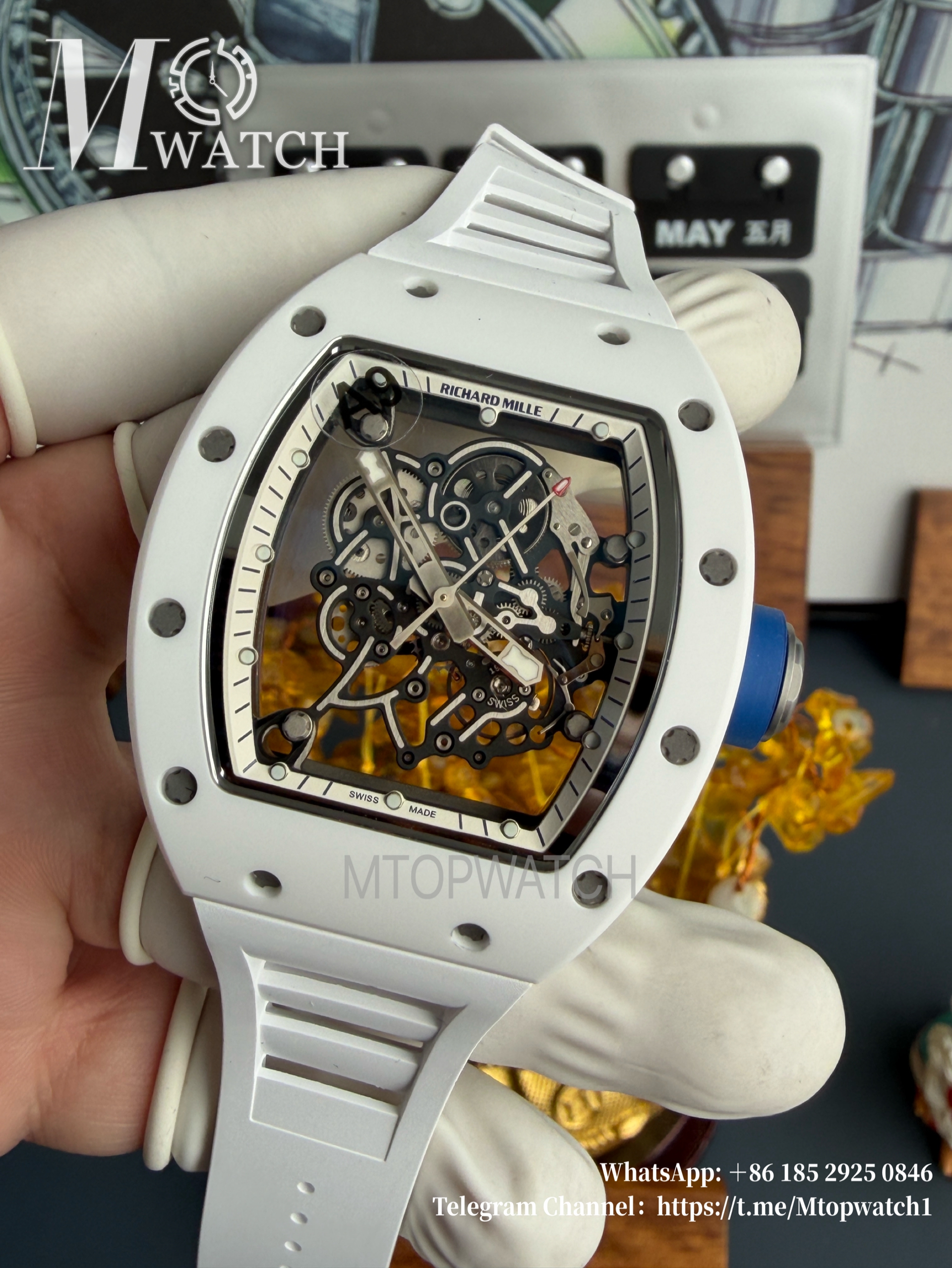 RICHARD MILLE - VAUCHER SUPER CLONE RM055 Bubba Watson White Ceramic Black Middle Case