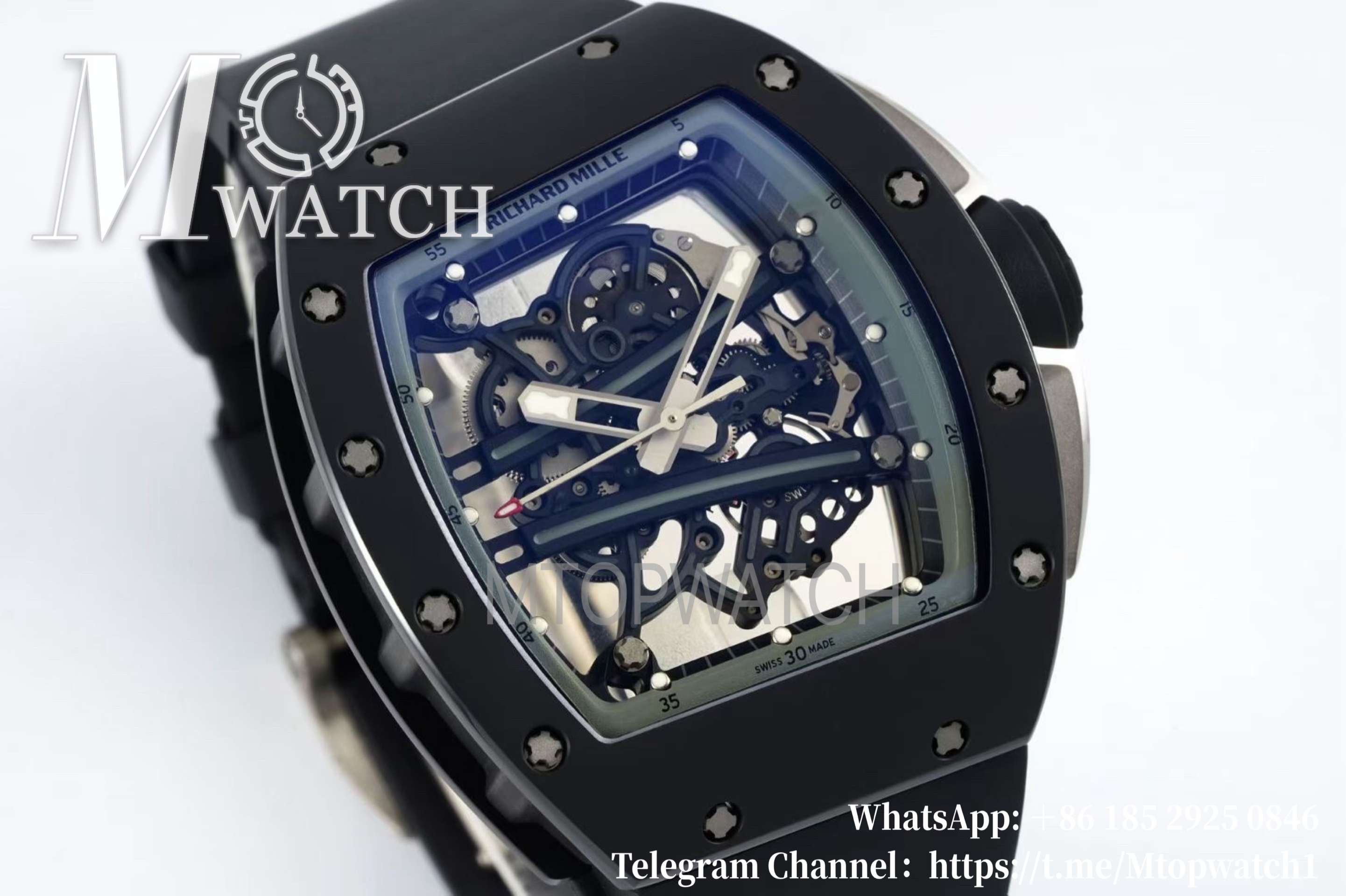 RICHARD MILLE - VAUCHER SUPER CLONE RM61-01 Black Ceramic/RU Skeleton Dial Grey Inner Bezel