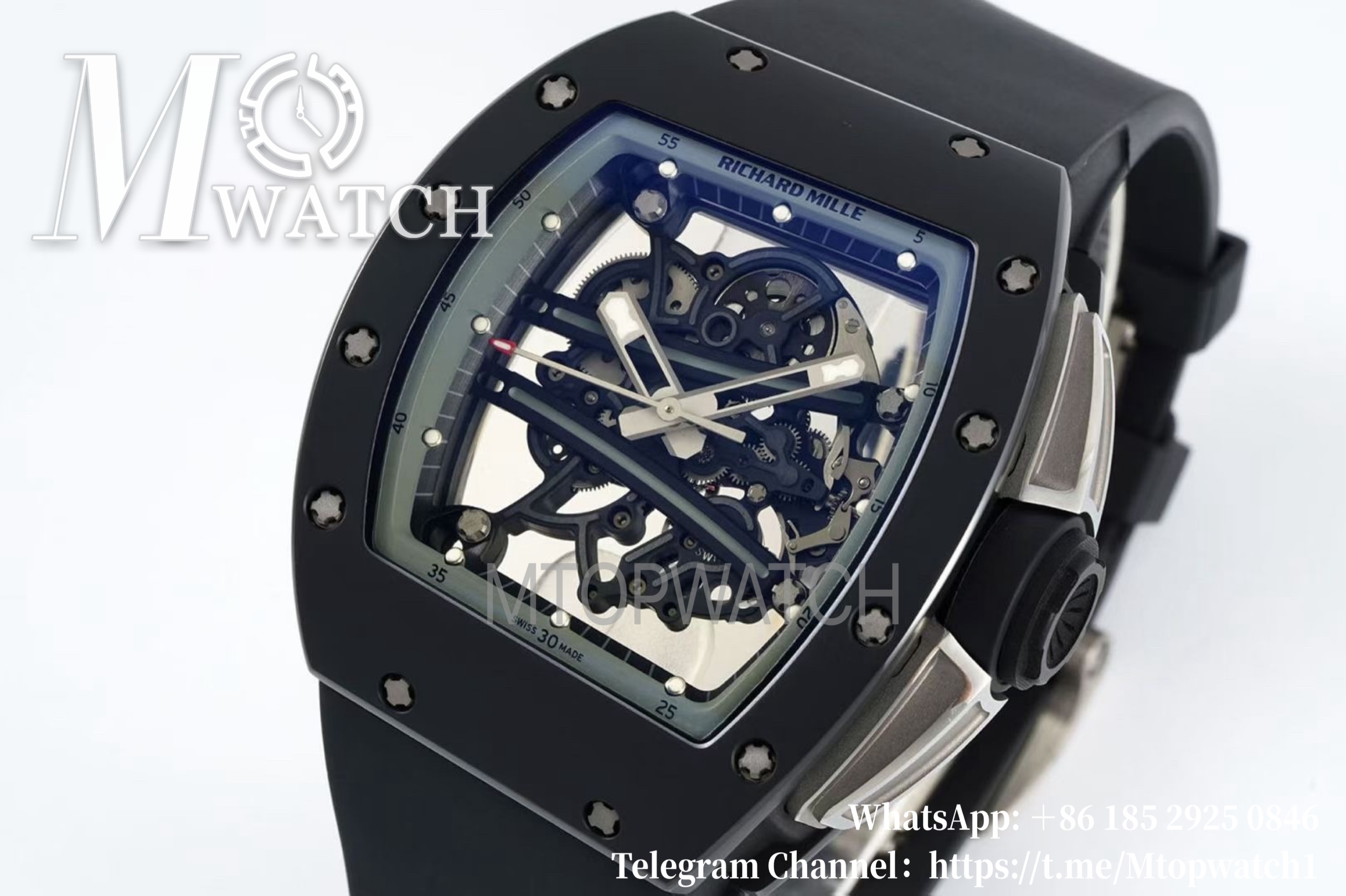 RICHARD MILLE - VAUCHER SUPER CLONE RM61-01 Black Ceramic/RU Skeleton Dial Grey Inner Bezel