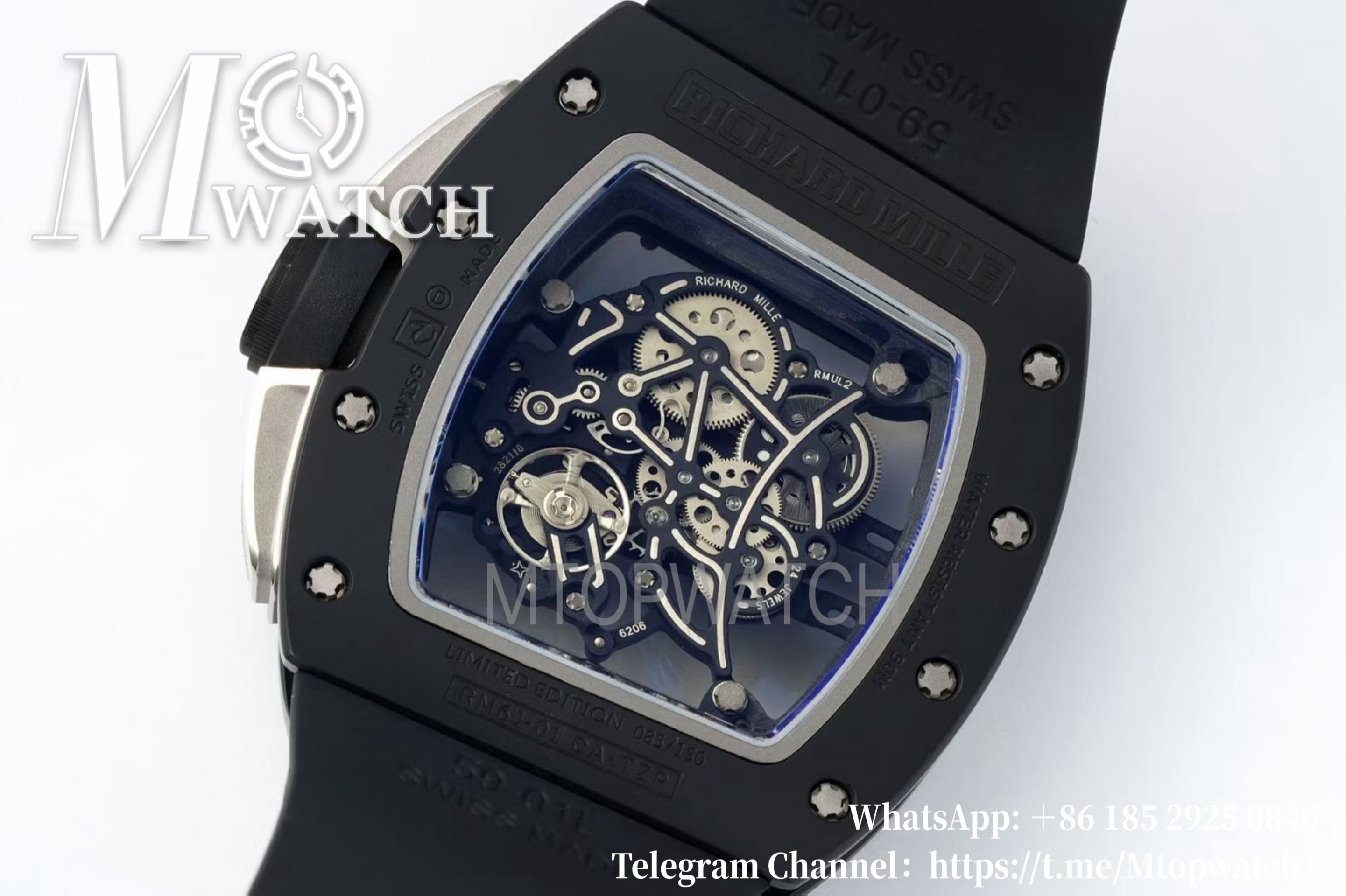 RICHARD MILLE - VAUCHER SUPER CLONE RM61-01 Black Ceramic/RU Skeleton Dial Grey Inner Bezel