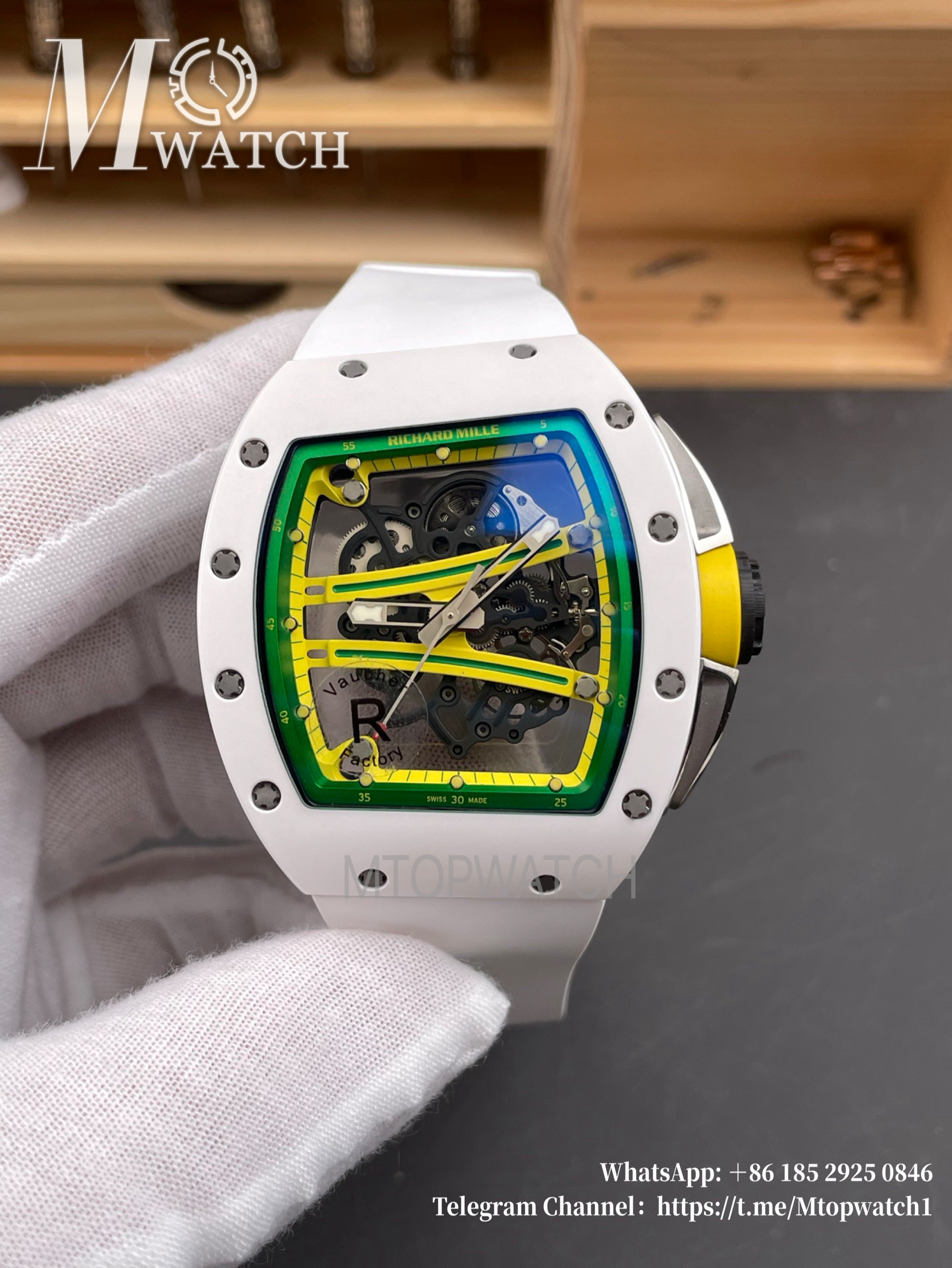 RICHARD MILLE - VAUCHER SUPER CLONE RM61-01 White Ceramic/RU Skeleton Dial Green Inner Bezel