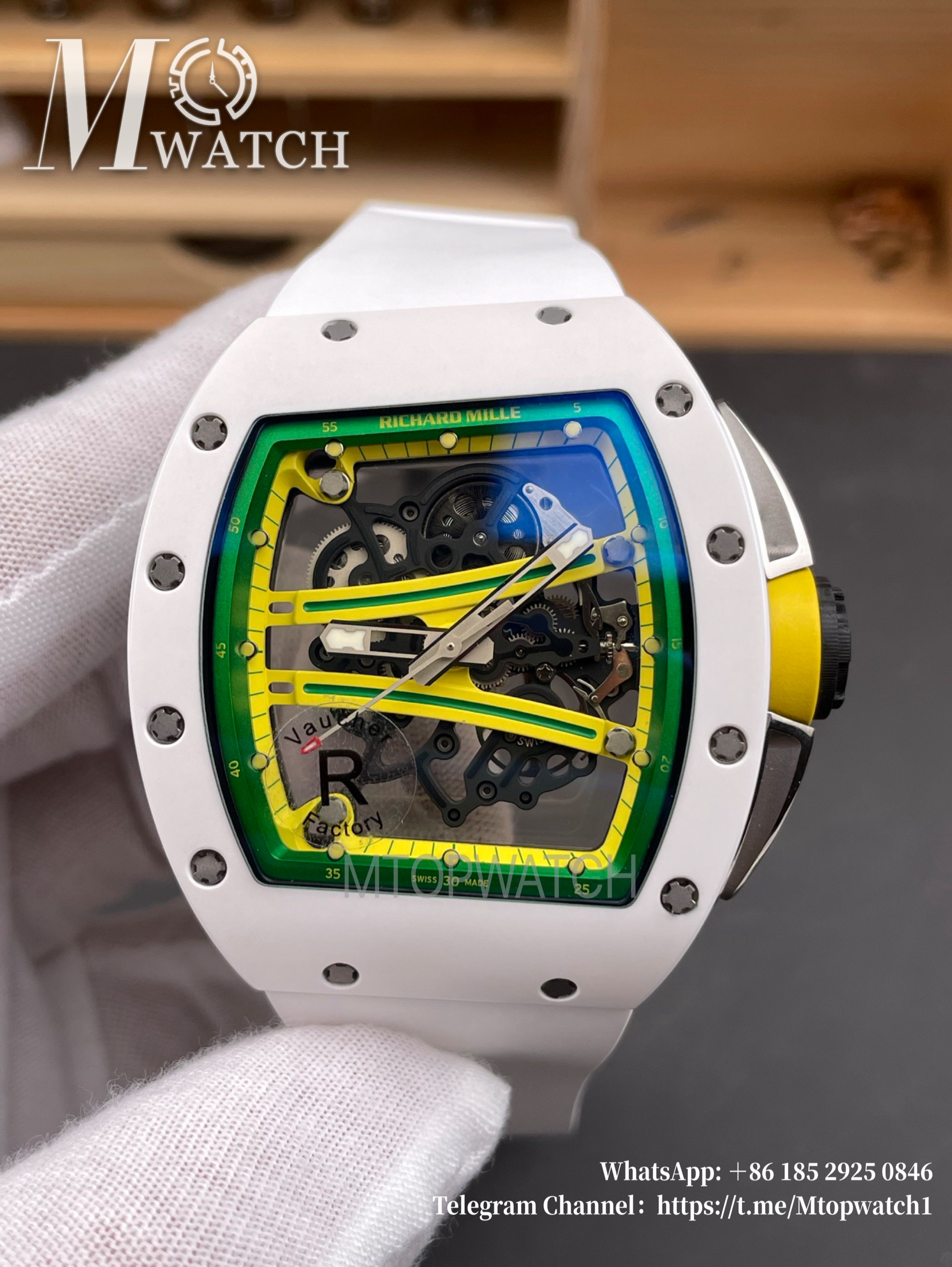RICHARD MILLE - VAUCHER SUPER CLONE RM61-01 White Ceramic/RU Skeleton Dial Green Inner Bezel