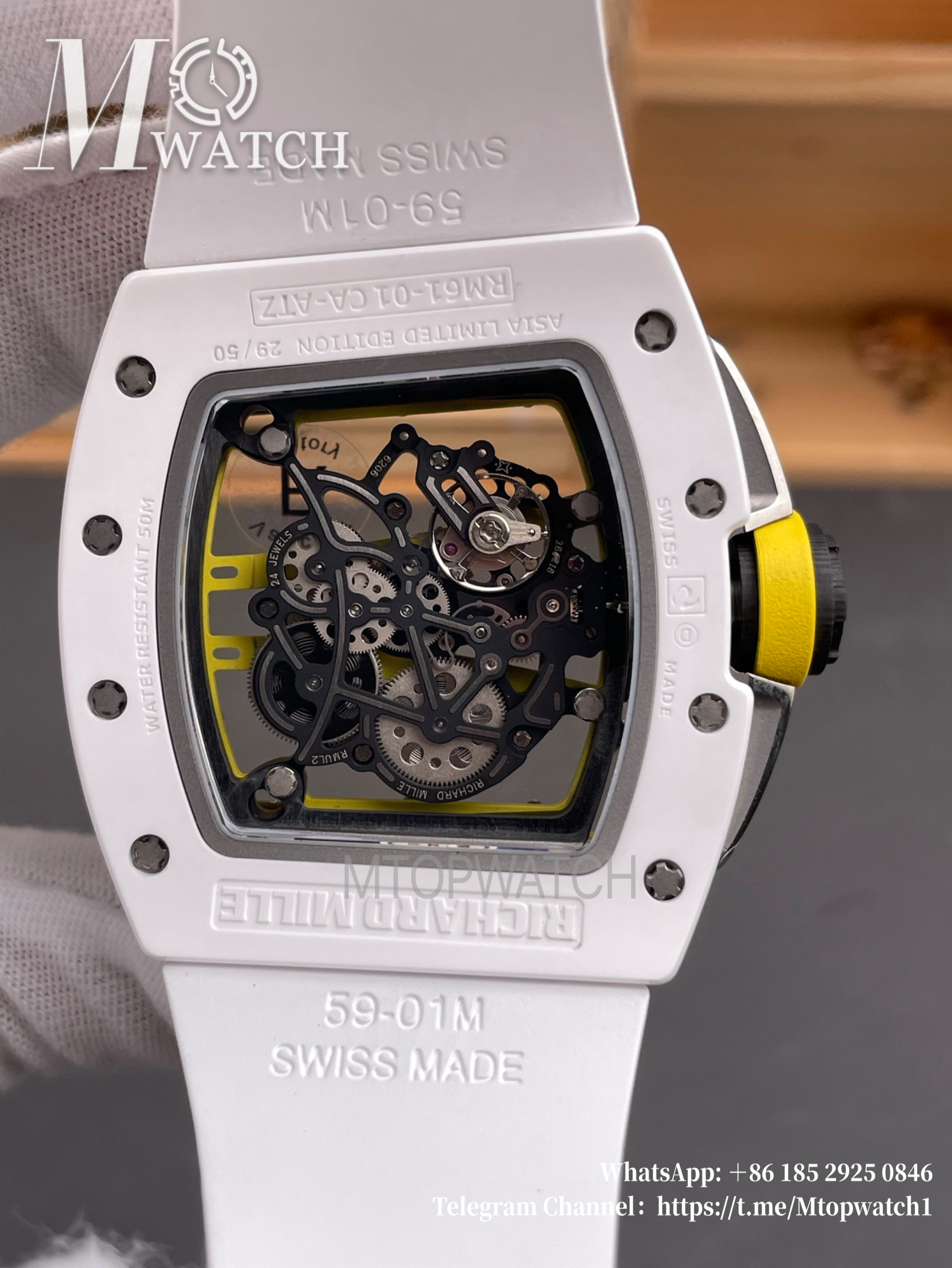 RICHARD MILLE - VAUCHER SUPER CLONE RM61-01 White Ceramic/RU Skeleton Dial Green Inner Bezel