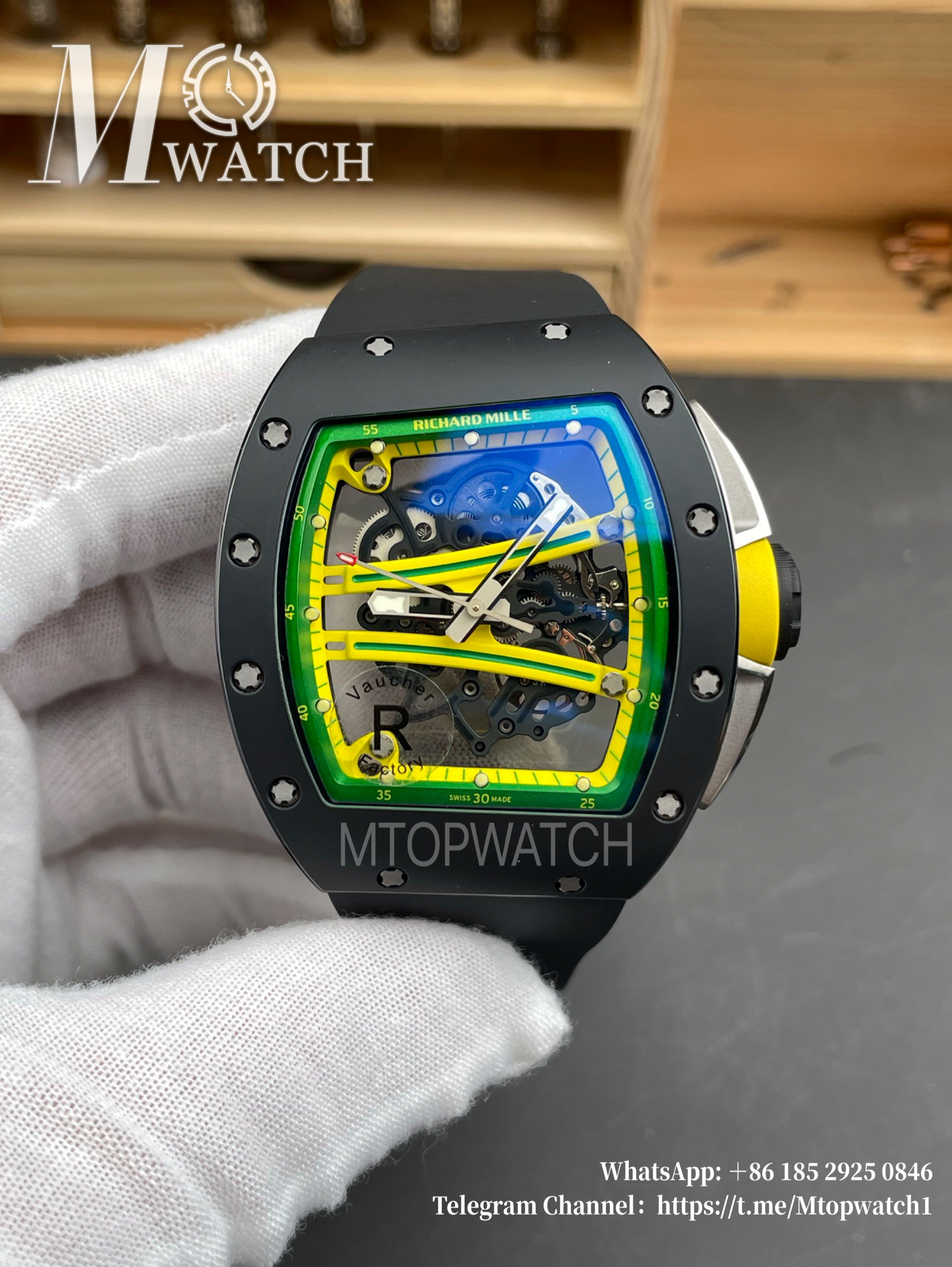 RICHARD MILLE - VAUCHER SUPER CLONE RM61-01 Black Ceramic/RU Skeleton Dial Green Inner Bezel