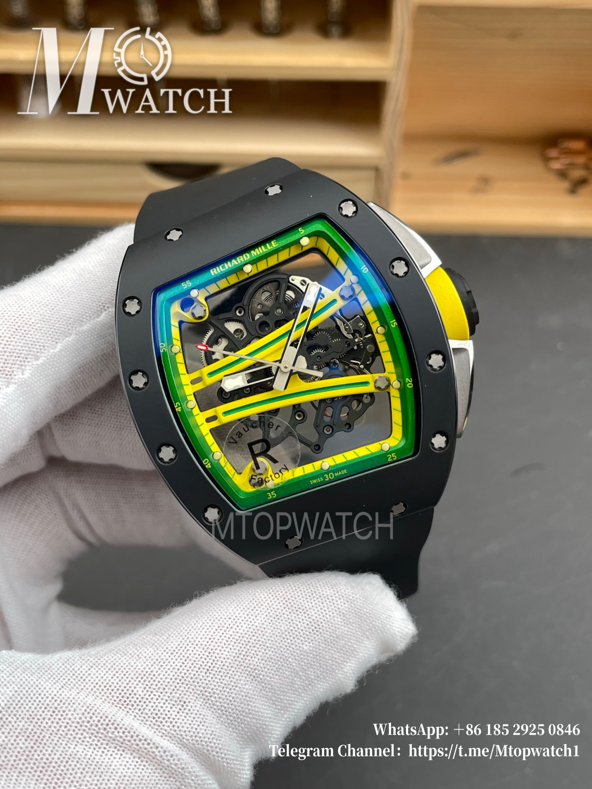 RICHARD MILLE - VAUCHER SUPER CLONE RM61-01 Black Ceramic/RU Skeleton Dial Green Inner Bezel