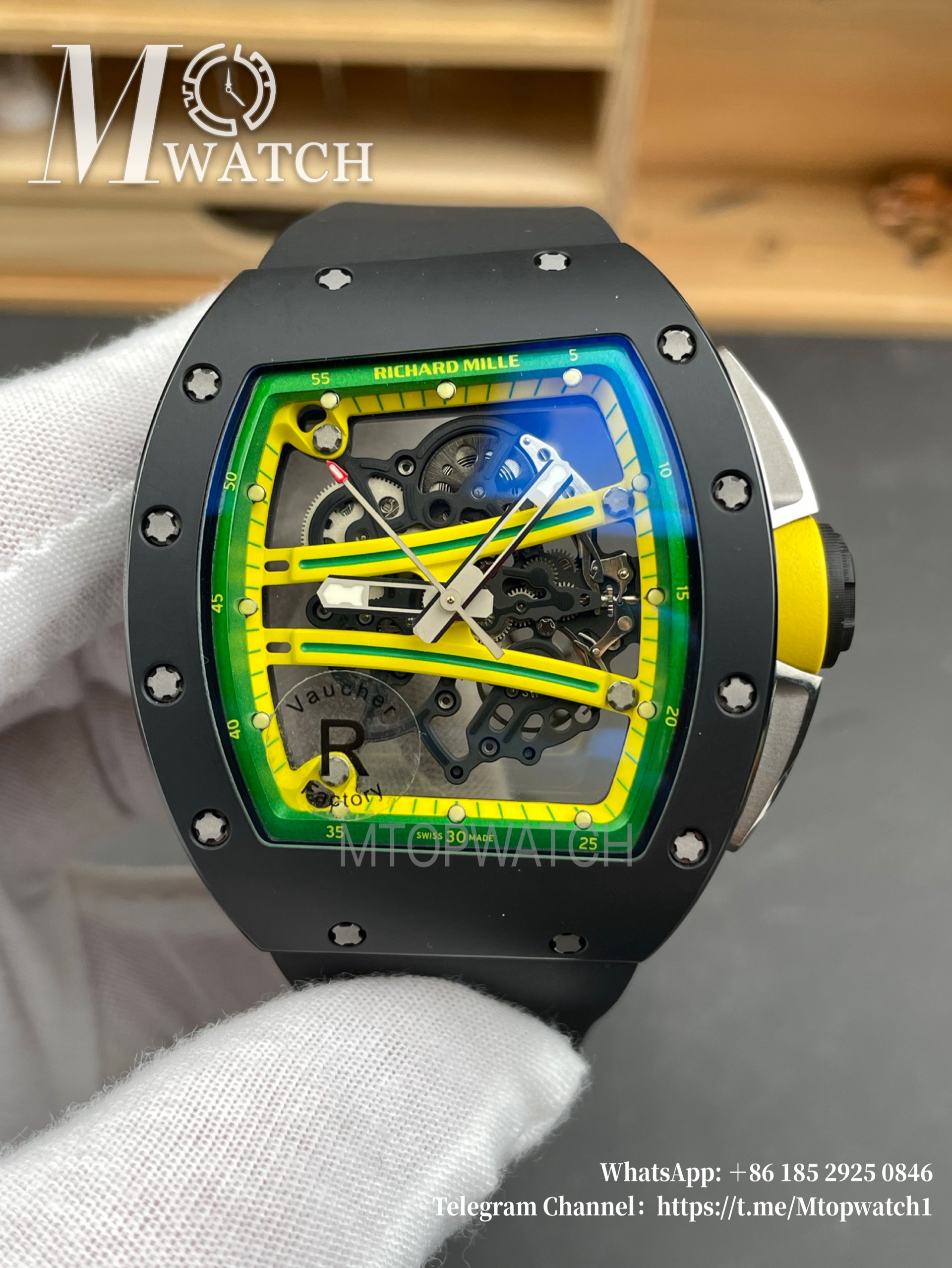 RICHARD MILLE - VAUCHER SUPER CLONE RM61-01 Black Ceramic/RU Skeleton Dial Green Inner Bezel