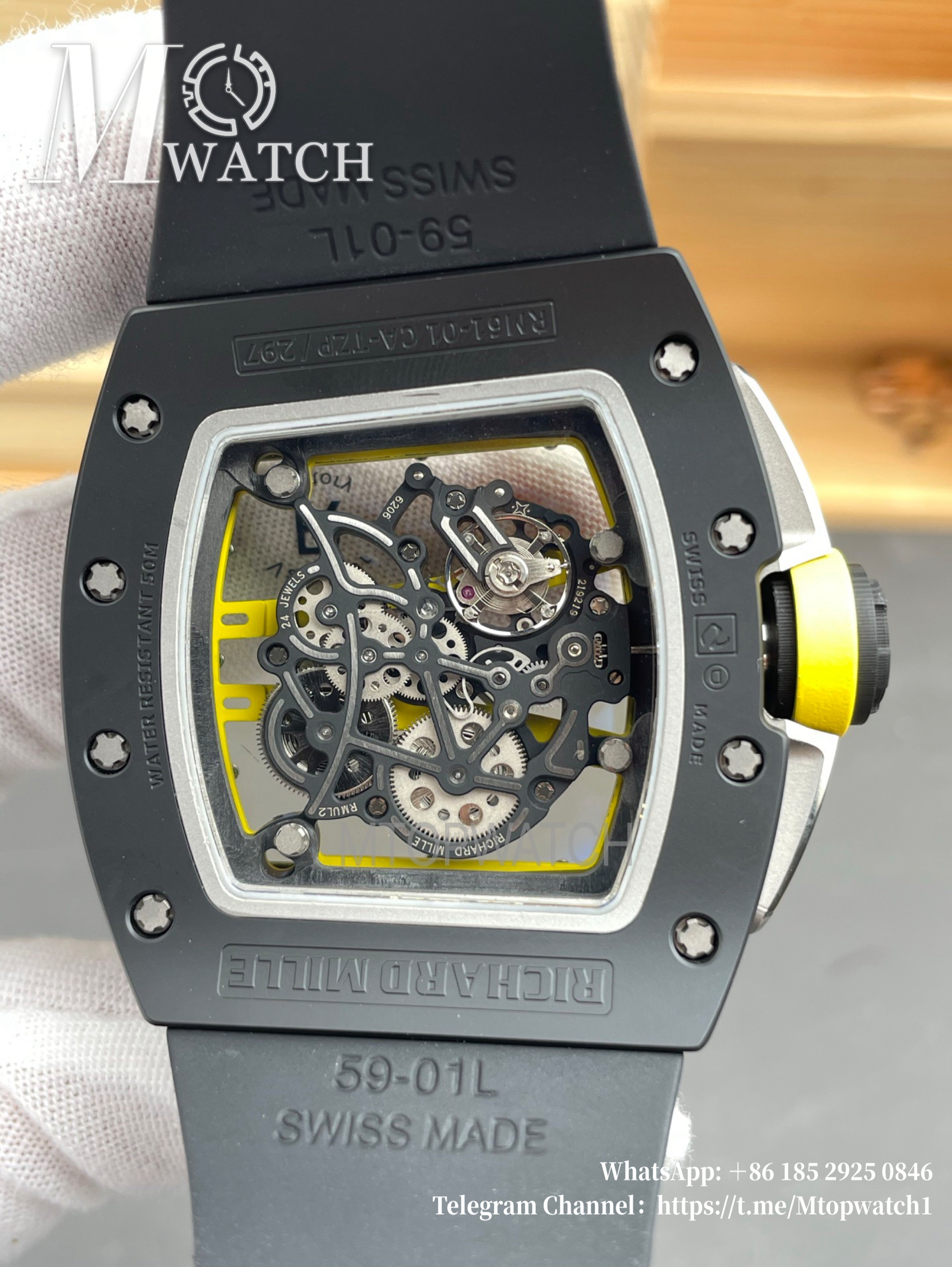 RICHARD MILLE - VAUCHER SUPER CLONE RM61-01 Black Ceramic/RU Skeleton Dial Green Inner Bezel