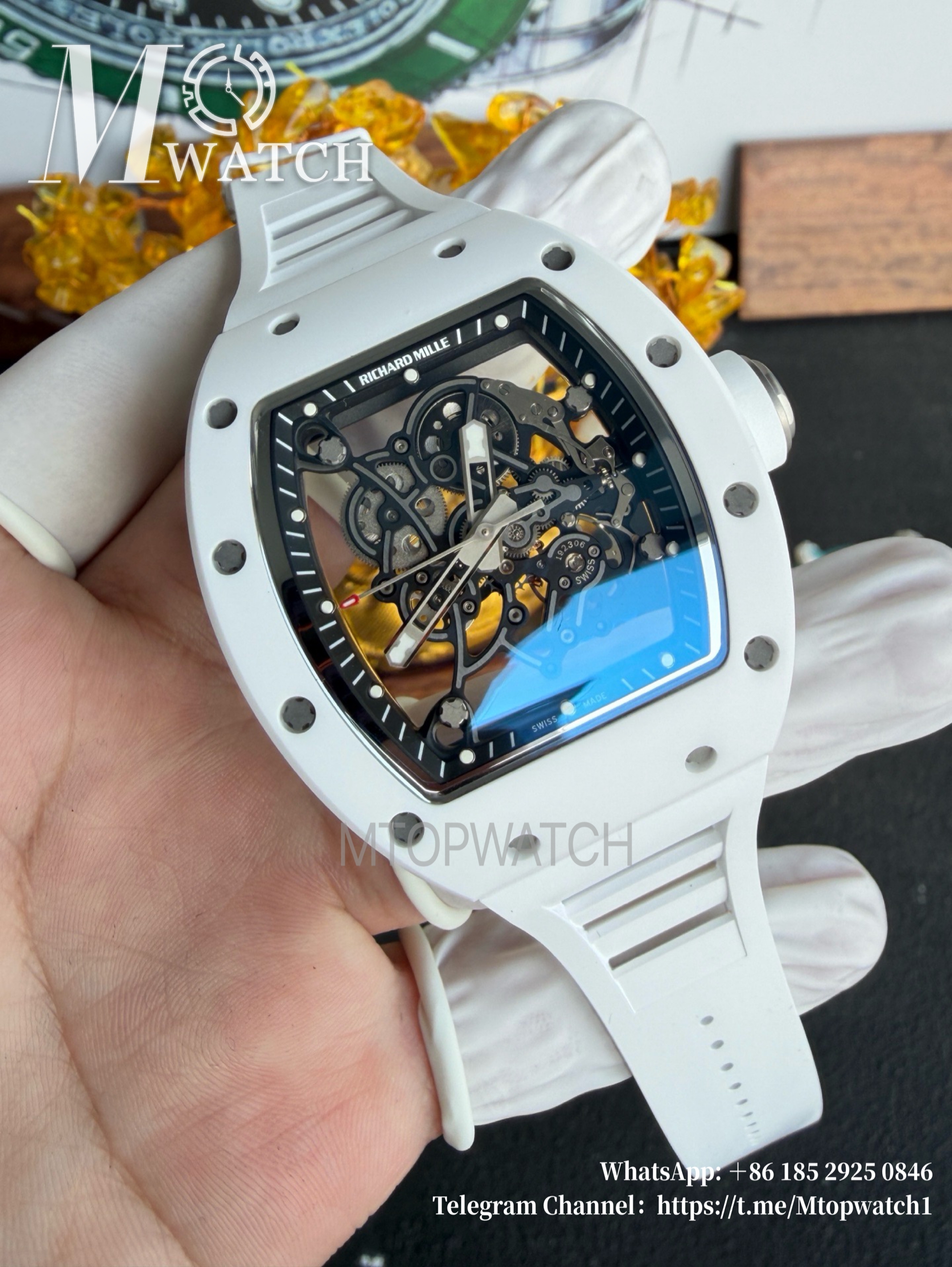 RICHARD MILLE - SUPER CLONE RM055 Bubba Watson White Cer/RU Skeleton Dial APS RMUL2