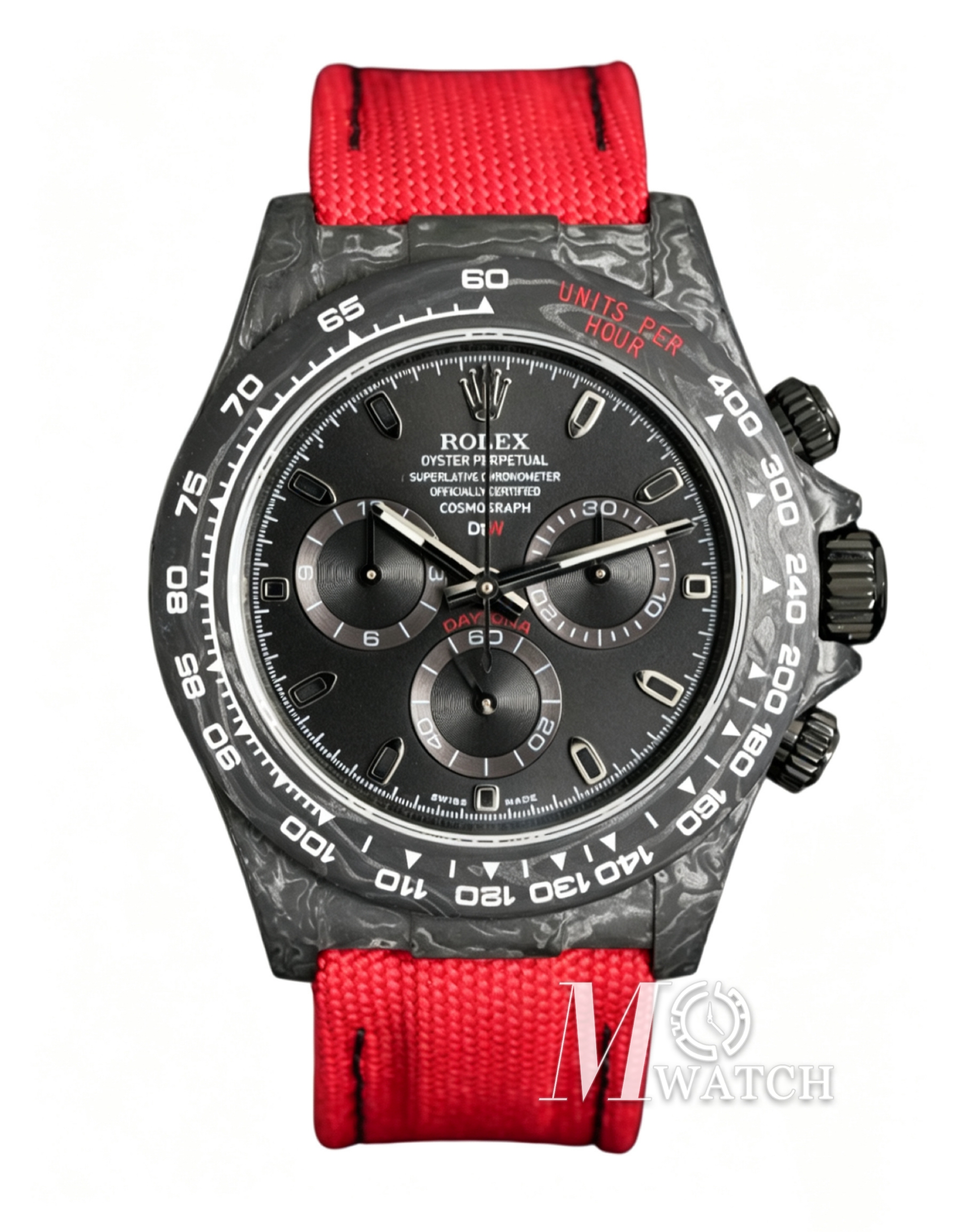 ROLEX - SUPER CLONE Daytona DiW 40mm Black Carbon/NY Red NOOB DD4130